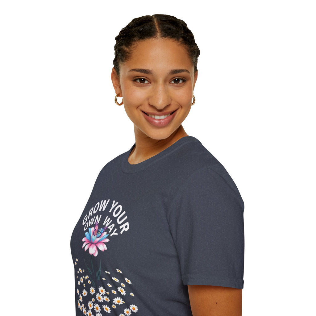 Grow Your Own Way Trans Pride Unisex T-Shirt - Floral Design for Garden Lovers
