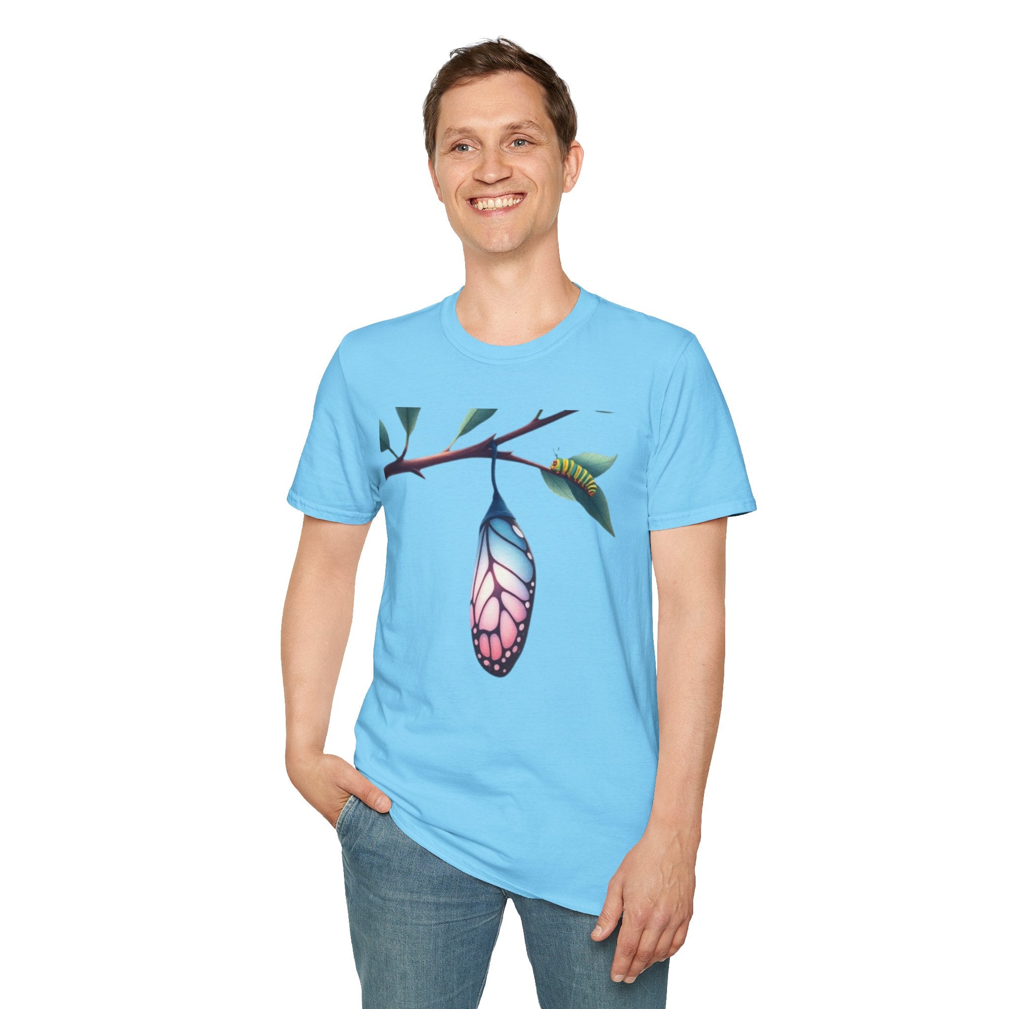 Trans Caterpillar to Butterfly Transformation T-Shirt, Unisex Graphic T-Shirt