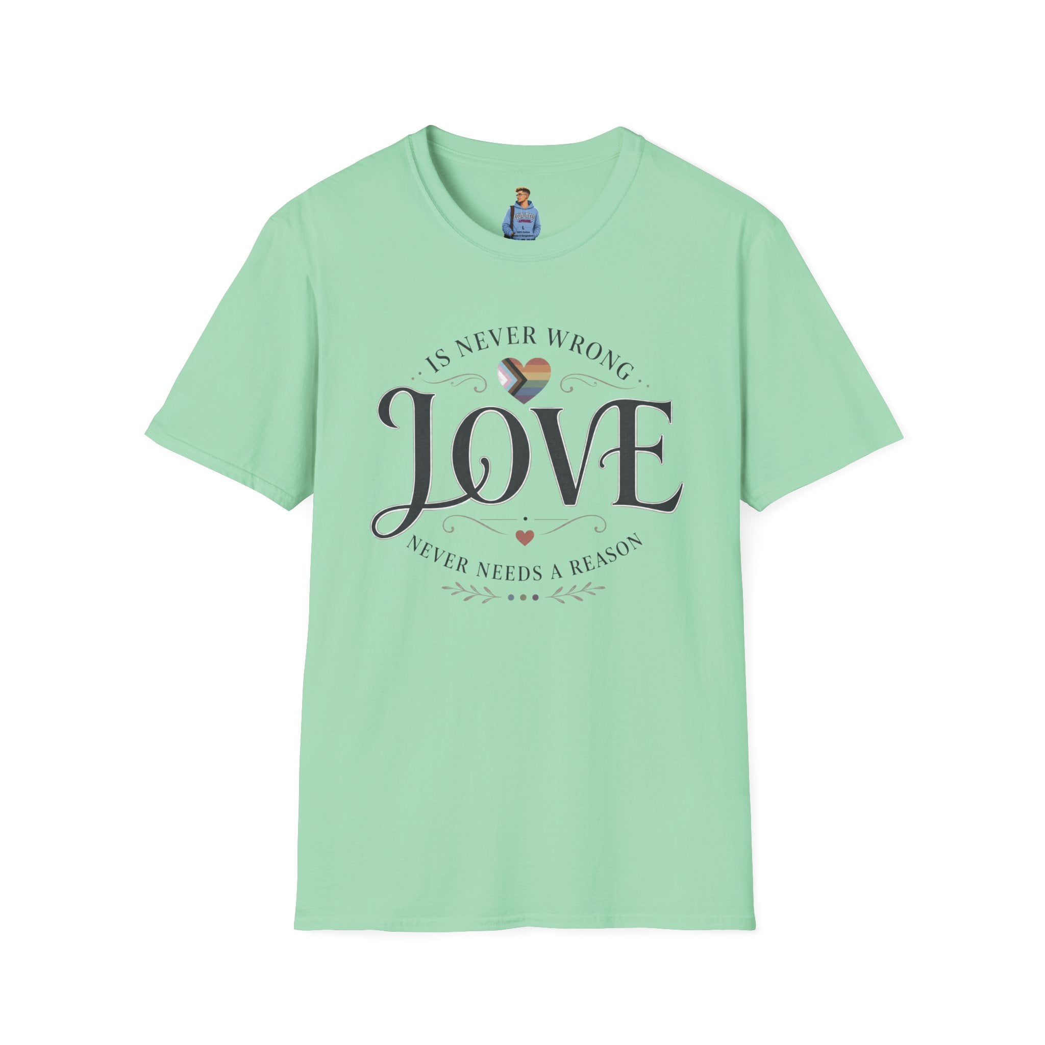 Love Is Never Wrong T-Shirt — LGBTQ+ Pride Heart Tee