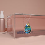 Oval Necklace — Stained Glass Landscape Teardrop Pendant Necklace