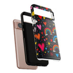 Android OR iPhone Compatible Cases - Doodle Hearts and Rainbows Design
