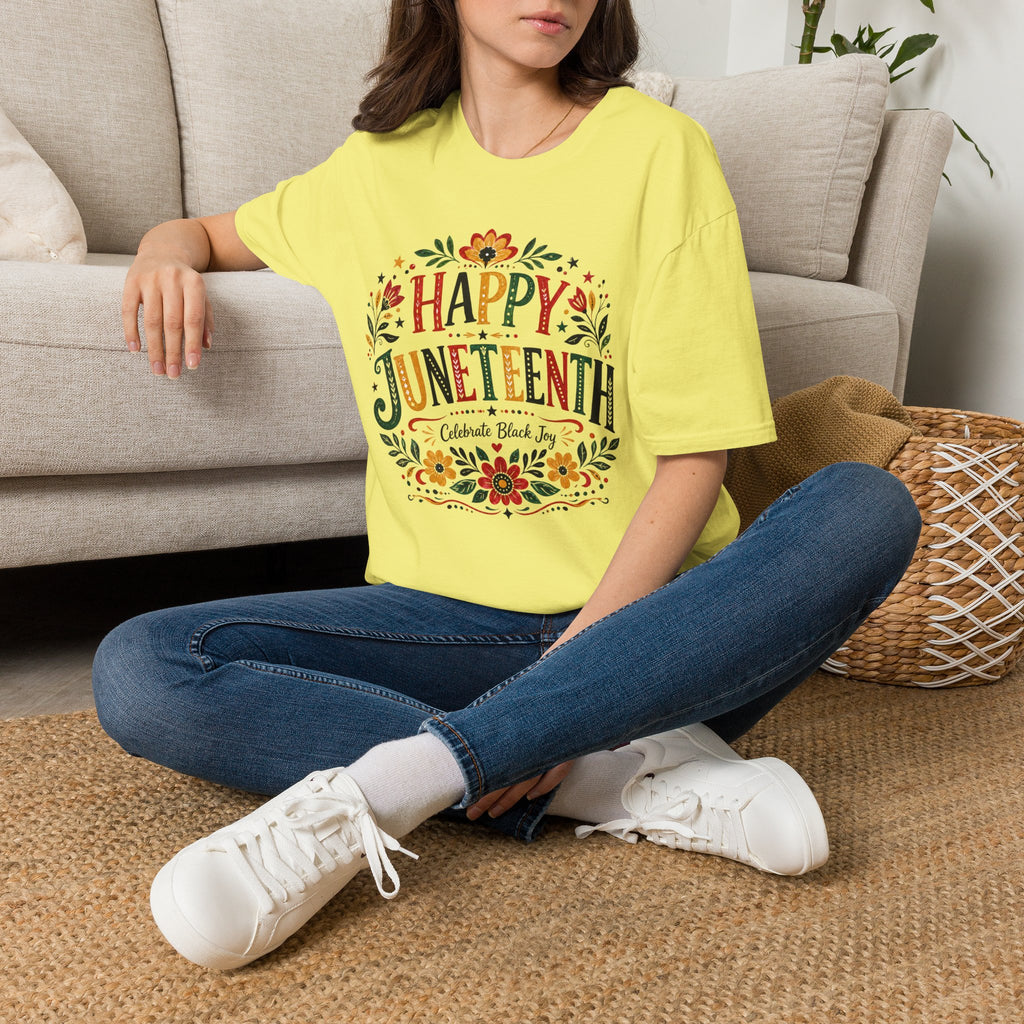 Juneteenth T-Shirt — "Happy Juneteenth" Floral Celebration Tee