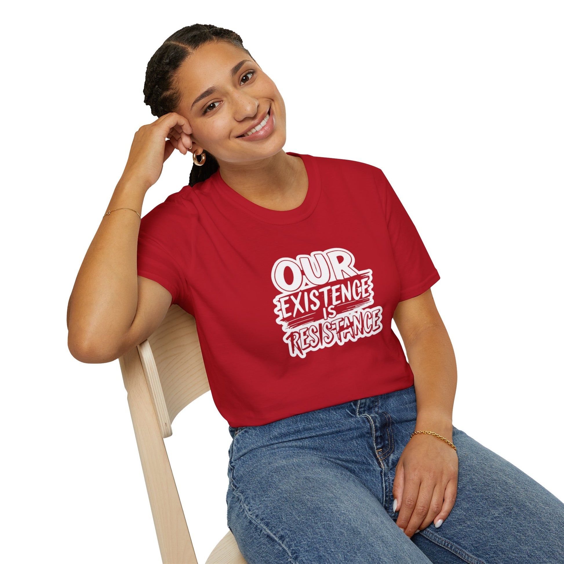 Unisex Softstyle T-Shirt - "Our Existence is Resistance" - Motivational Tee for Activists, Casual Wear, Gift for Change-makers