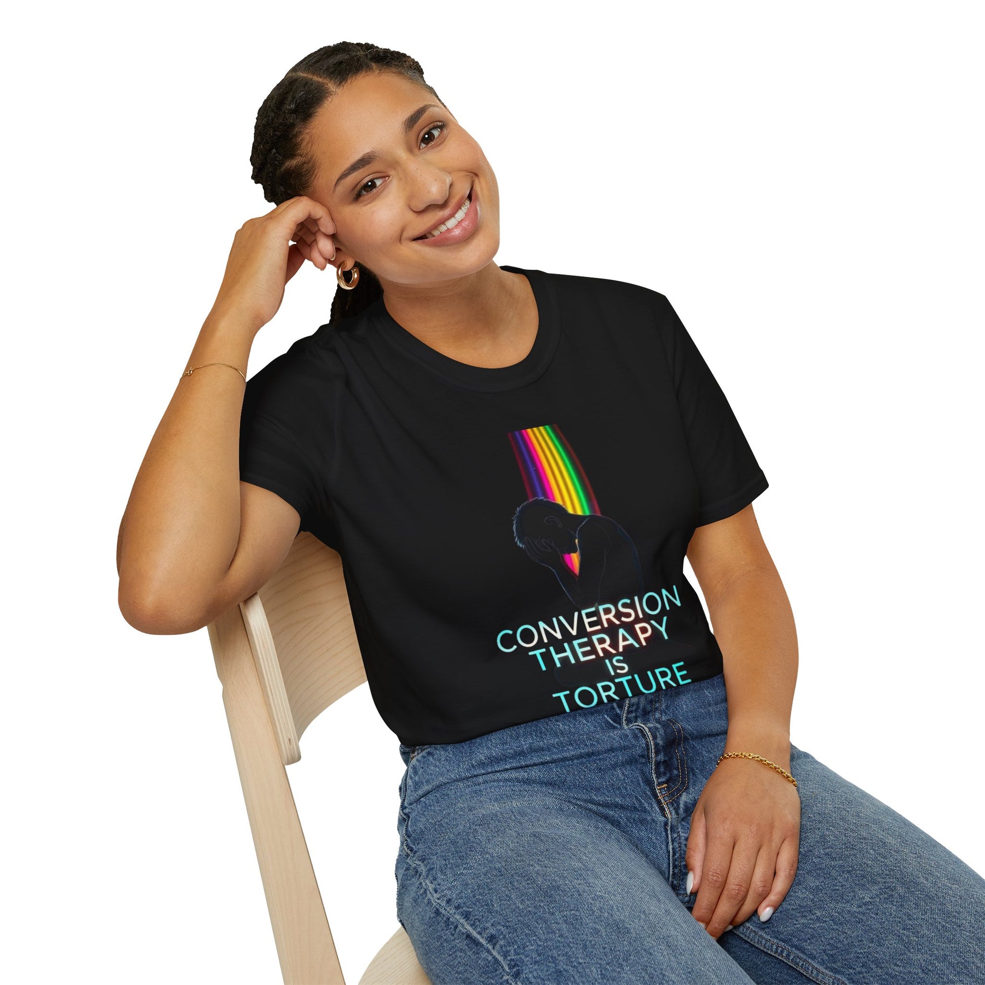 Unisex Softstyle T-Shirt: "Conversion Therapy is Torture" & "We All Belong" - LGBTQ+ Empowerment Tee