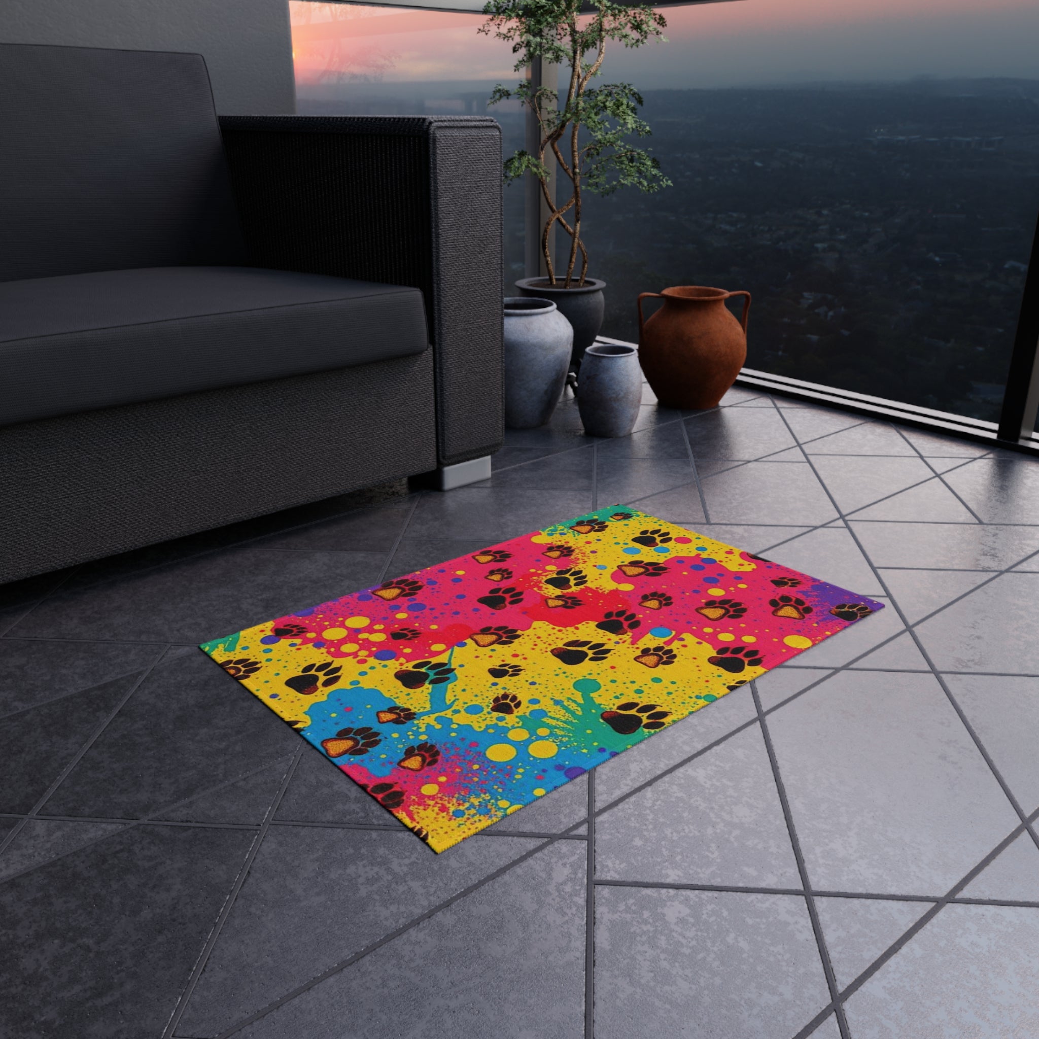 Paws and Colors Outdoor Rug - Colorful Decorative Mat for Patios & Gardens