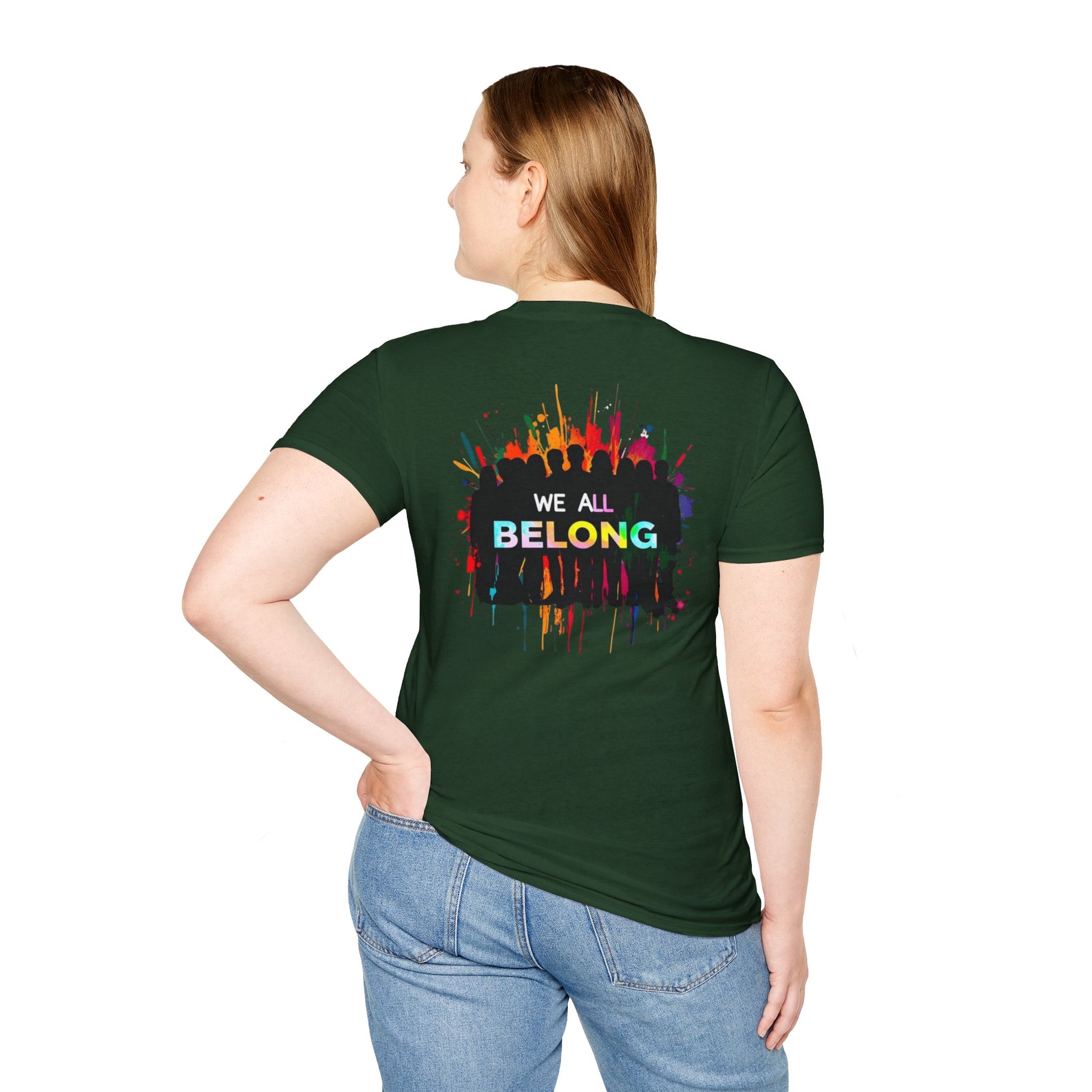 Unisex Softstyle T-Shirt: "Conversion Therapy is Torture" & "We All Belong" - LGBTQ+ Empowerment Tee