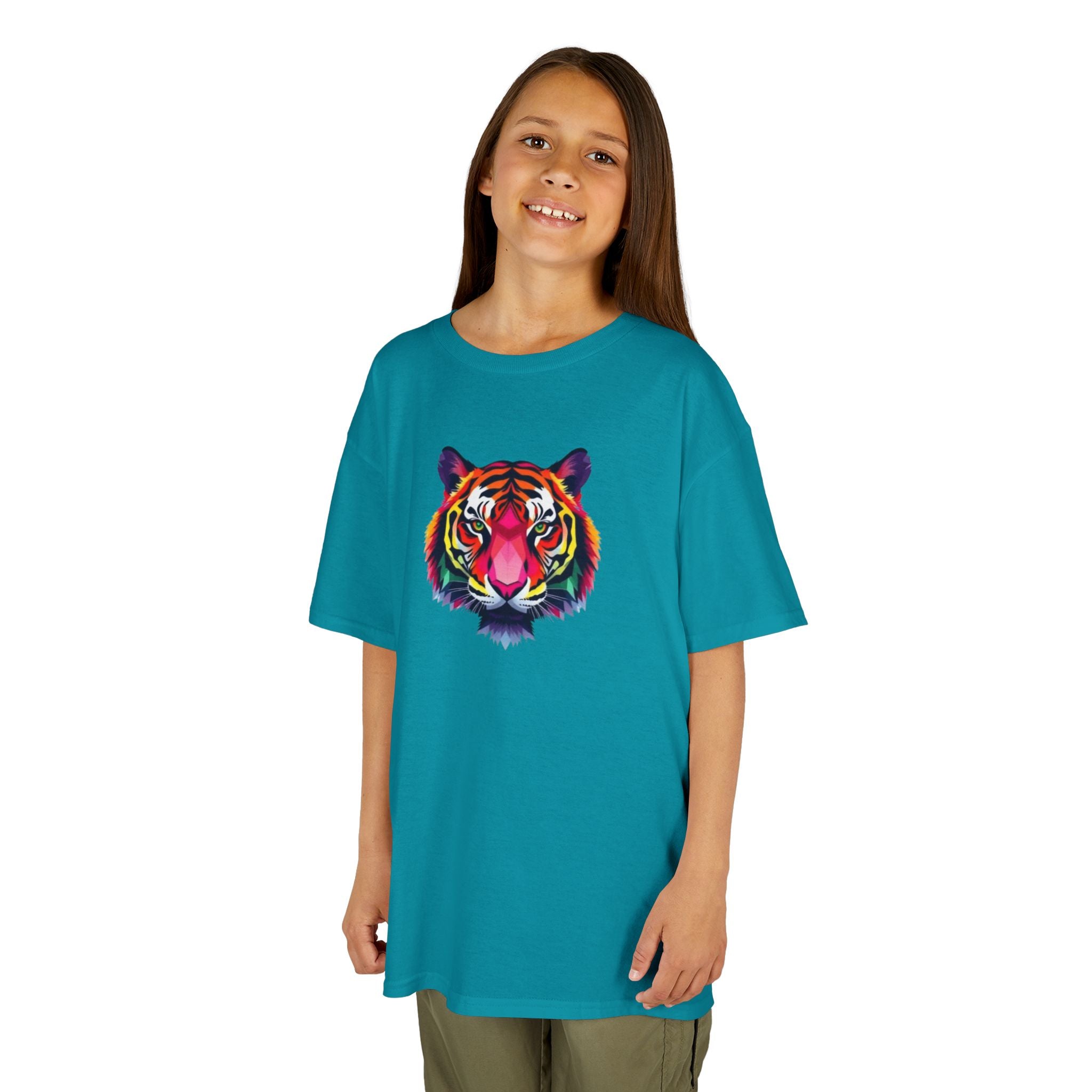 Colorful Fractal Tiger Kids Heavy Cotton Tee