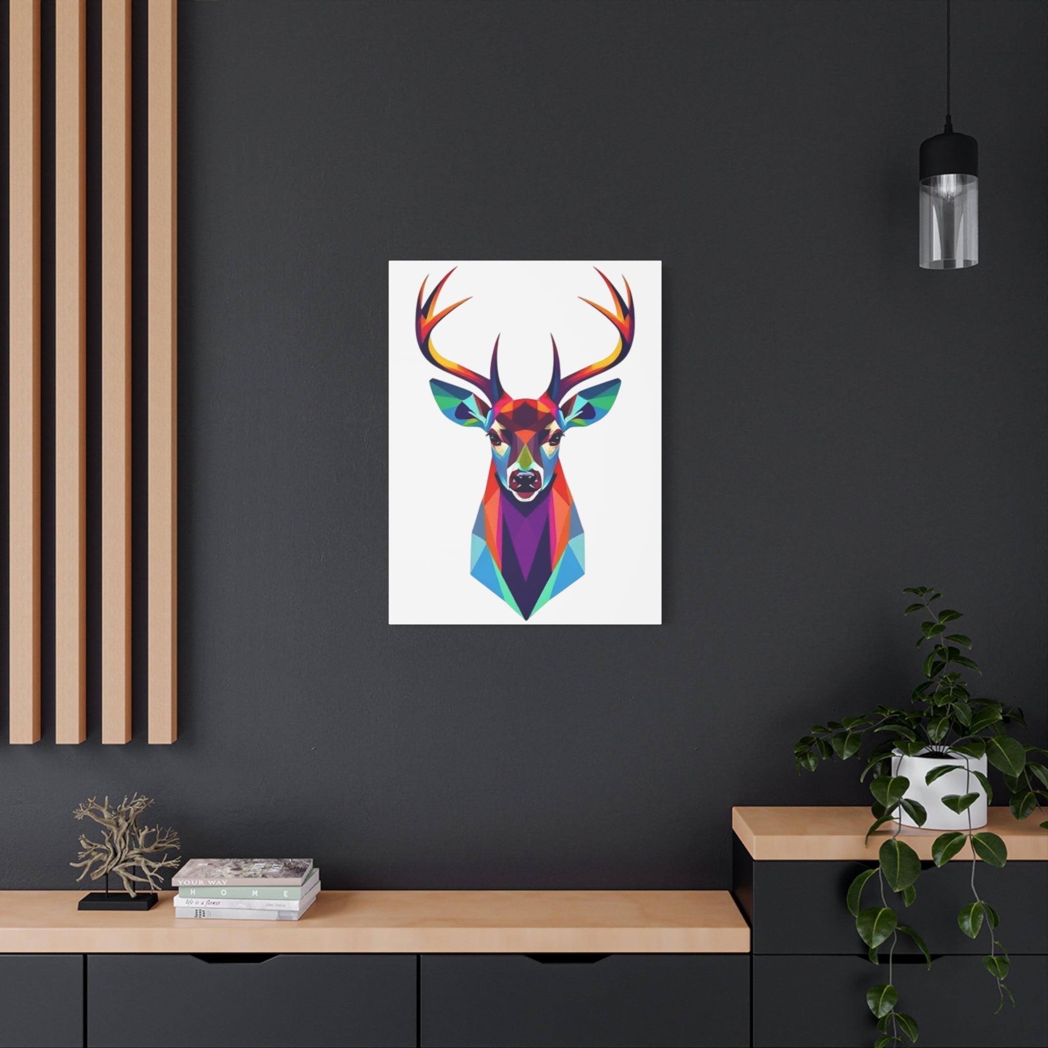 Vibrant Stag Canvas Wall Art - Colorful Geometric Deer Decor