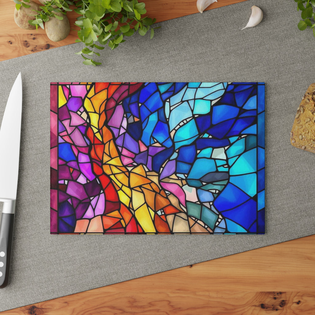 Vibrant Stained Glass Cutting Board - Colorful Kitchen Decor & Gift