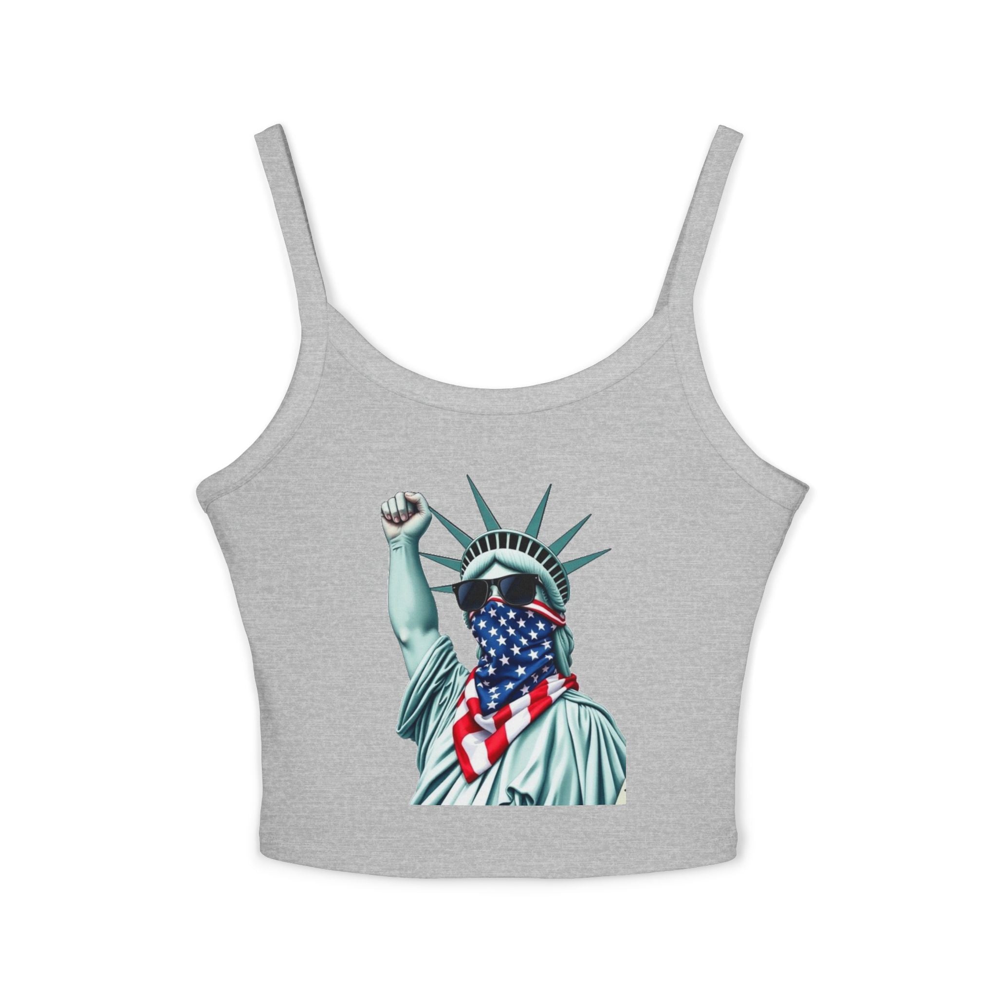 Patriotic Women's Spaghetti Strap Tank Top - Stand With Her Statue of Liberty Design