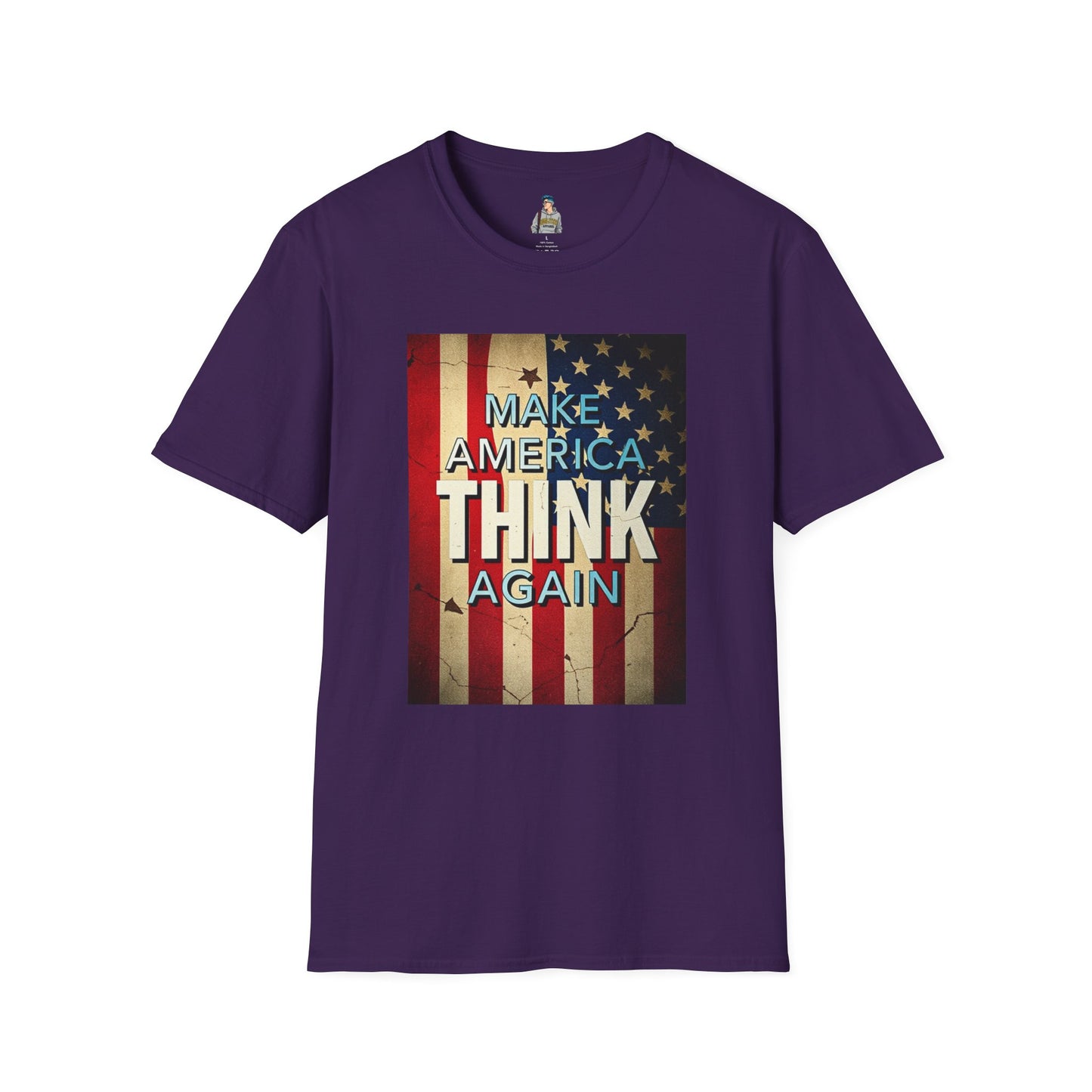 American Patriot Pride Unisex Softstyle T-Shirt, Make America Think Again Political Tee