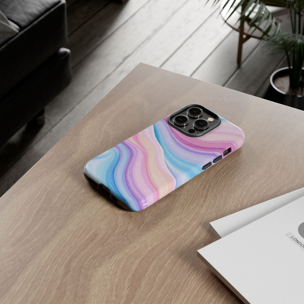 Pastel Marble Tough Phone Case iPhone — Swirled Pink & Blue Protective Cover
