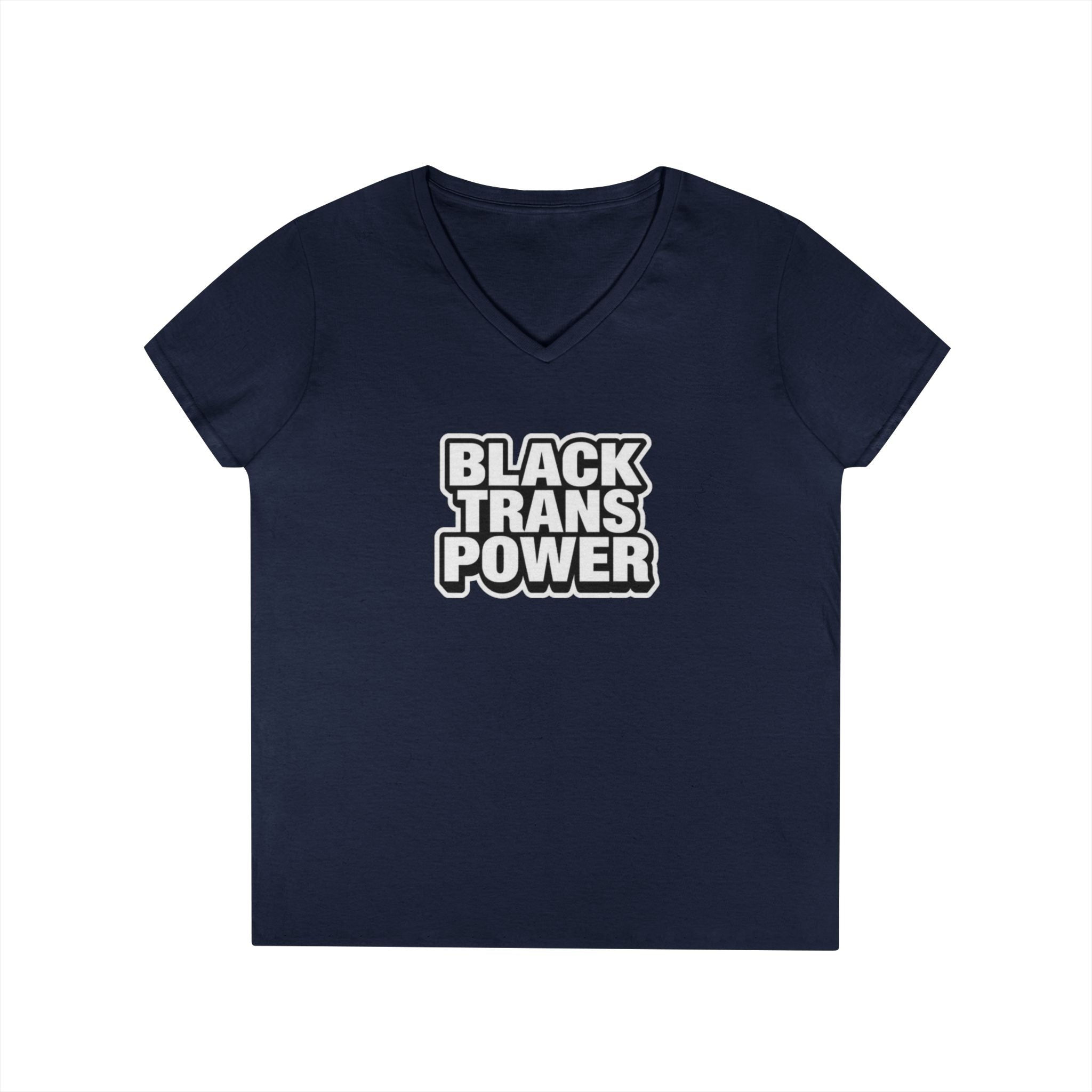 Empowering Ladies' V-Neck T-Shirt - Black Trans Power Design