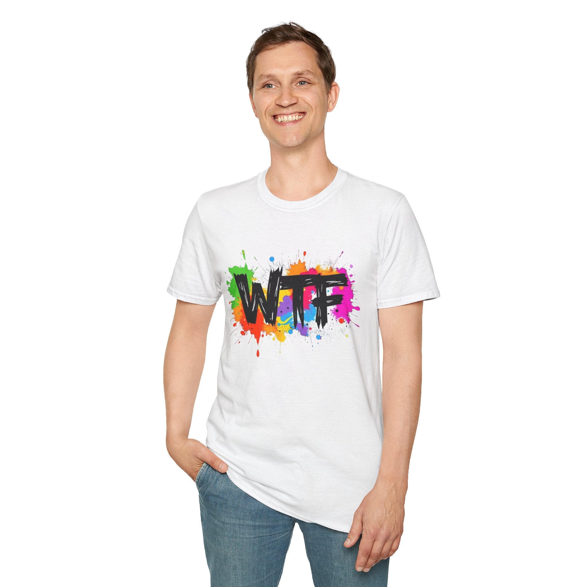 WTF Color Splash T-Shirt — Bold Rainbow Graphic Tee