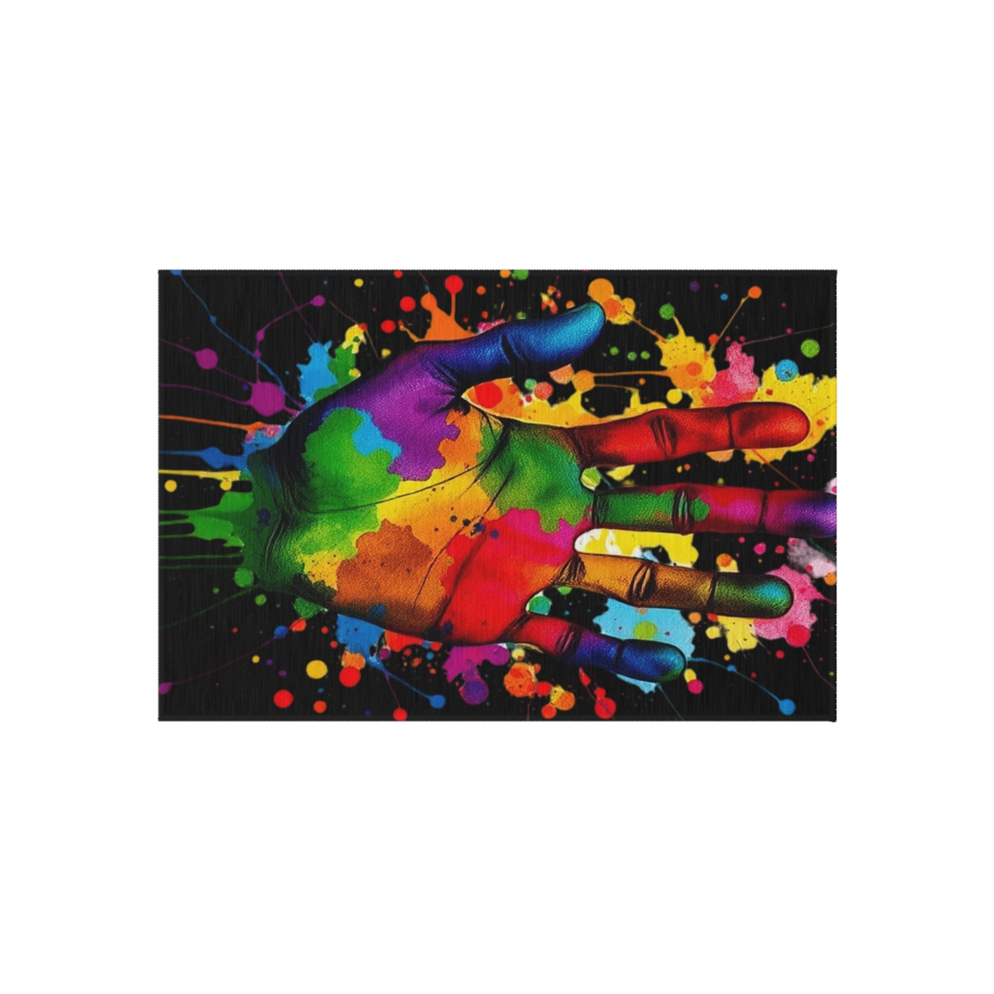 Rainbow Hand Art Outdoor Rug - Colorful Decorative Mat for Patios & Gardens