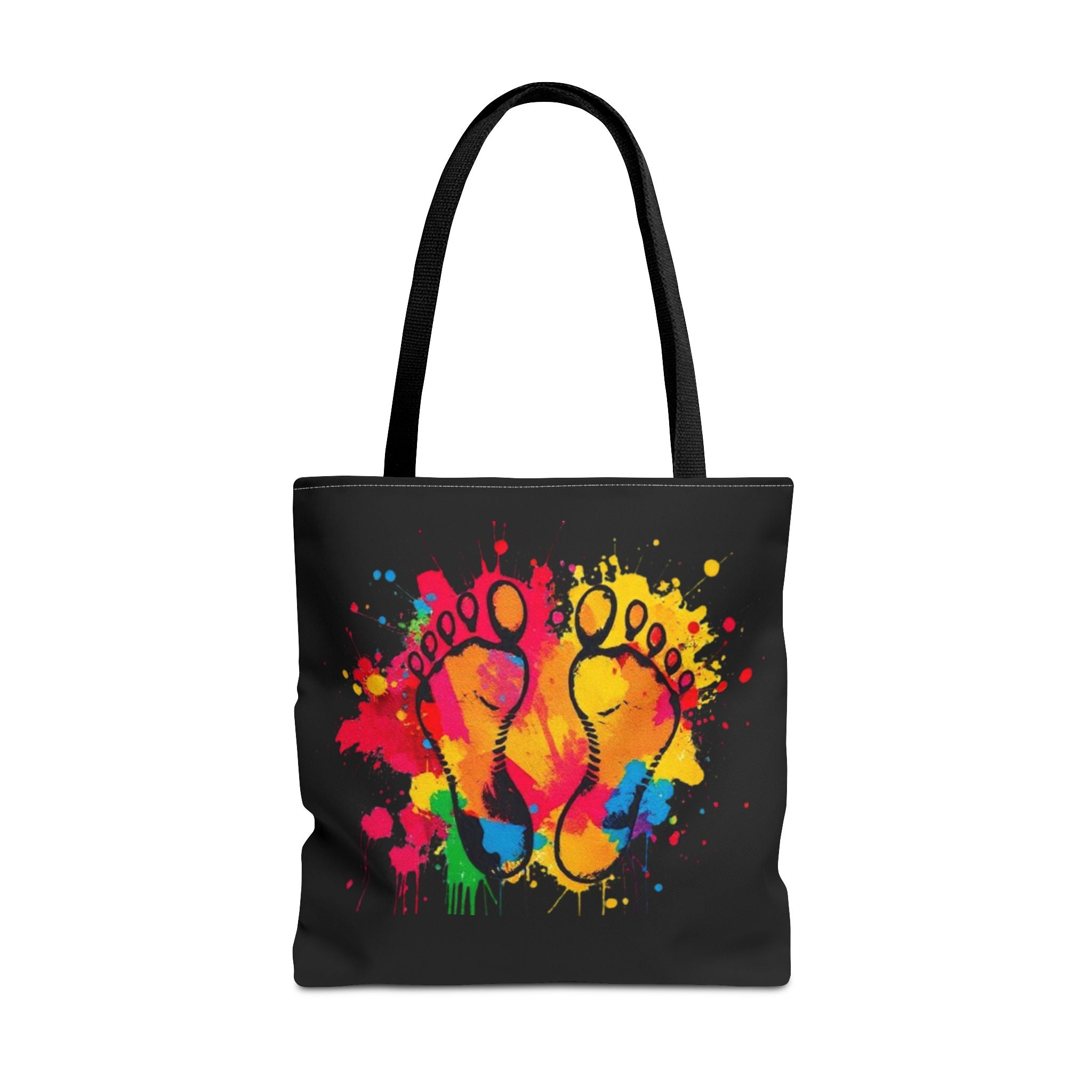 Rainbow Paint Splatter Footprints Tote Bag