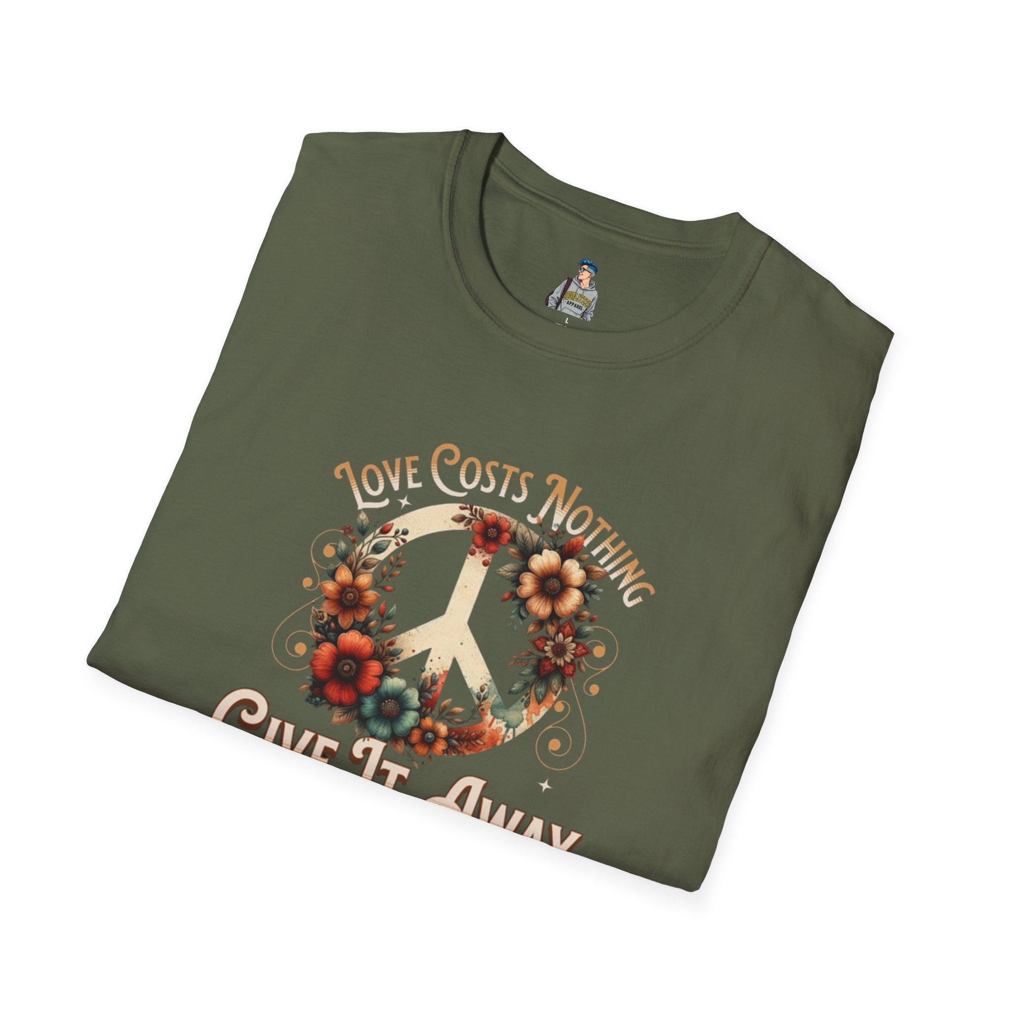 Unisex Softstyle T-Shirt - Love Costs Nothing, Give It Away Floral Peace Design