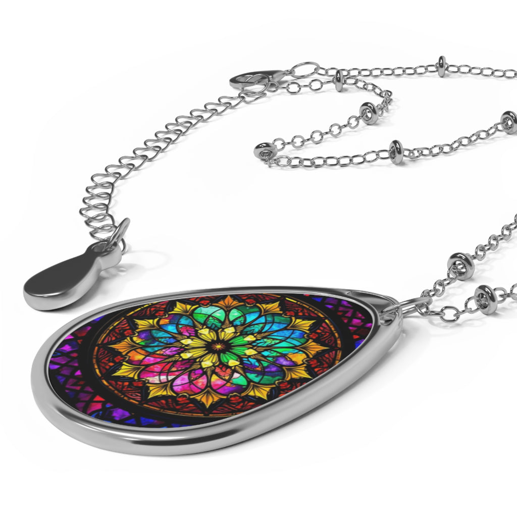 Oval Necklace Rainbow Mandala