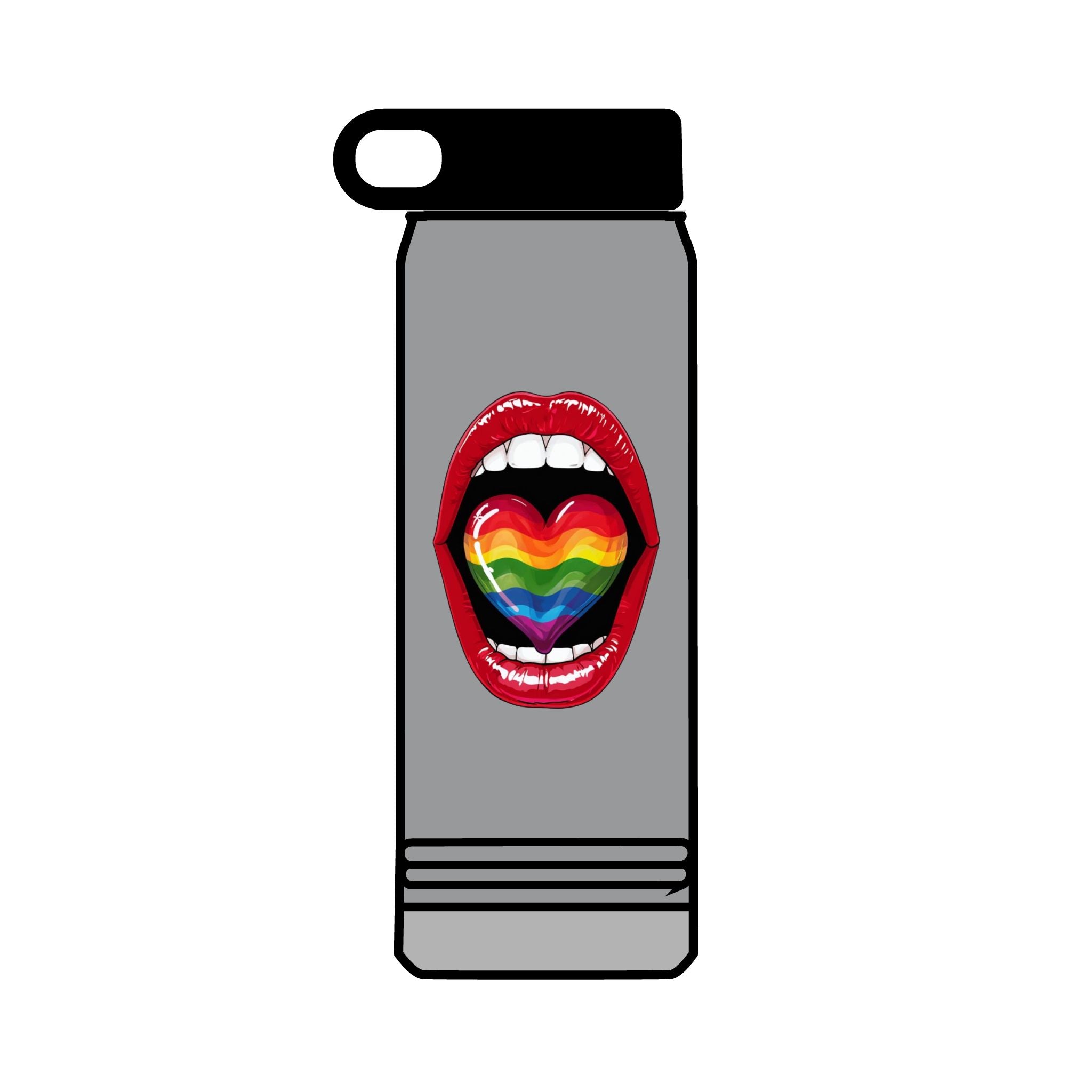 Rainbow Heart  Tongue 32oz Water Bottle - LGBTQ+ Pride Water Flask