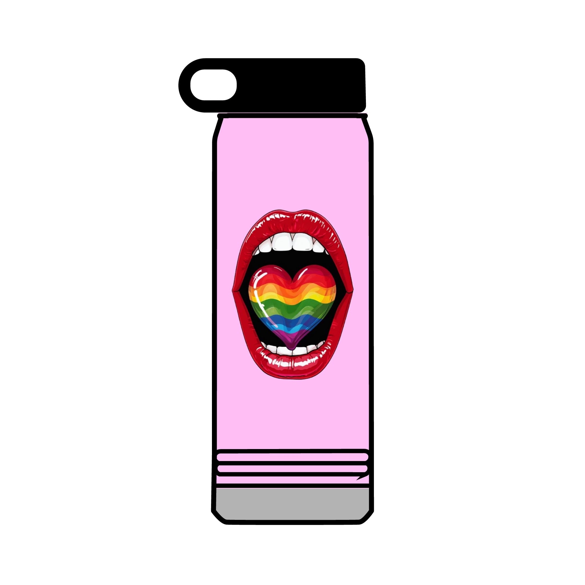 Rainbow Heart  Tongue 32oz Water Bottle - LGBTQ+ Pride Water Flask