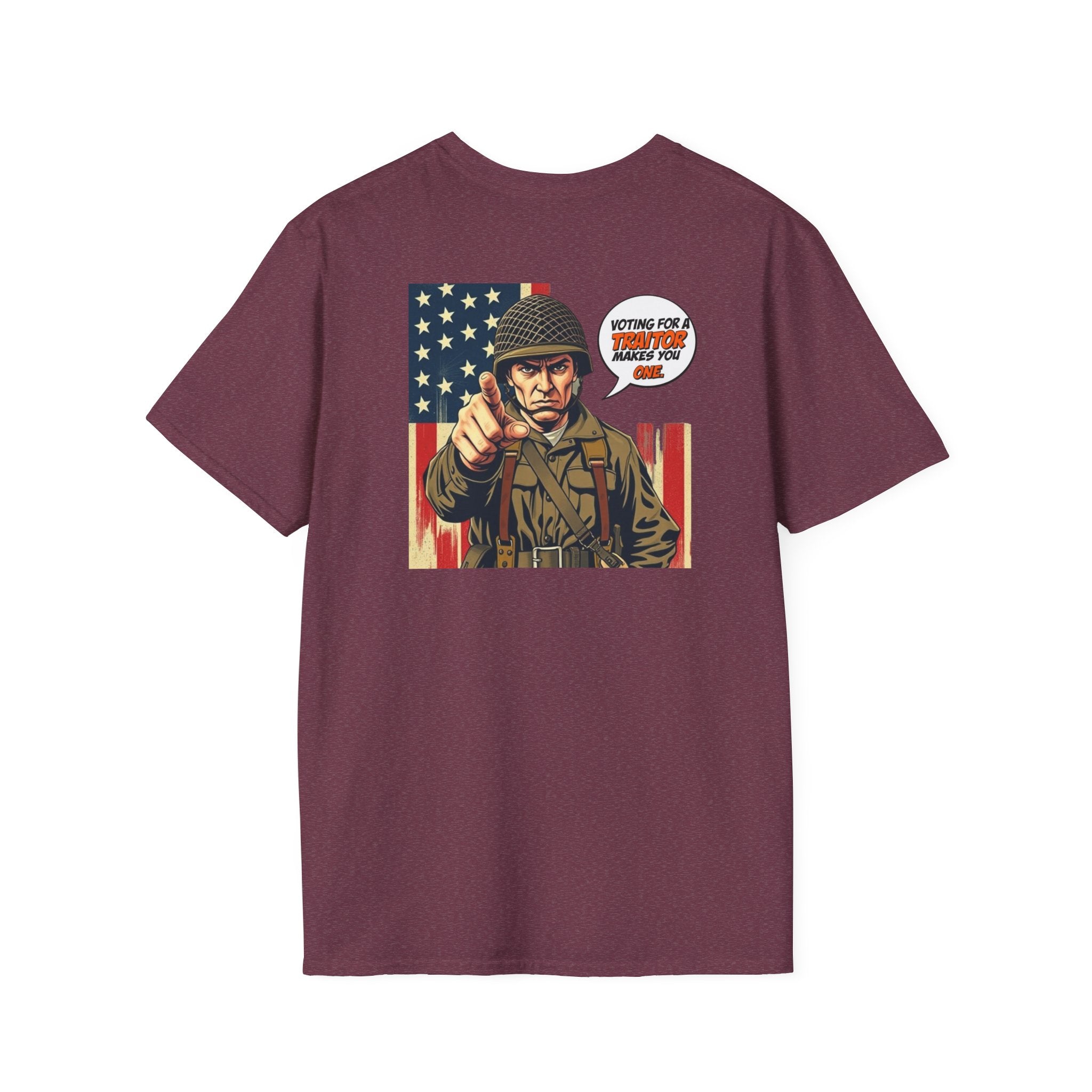 Patriotic Anti-Fascism T-Shirt - Voting for a Traitor Makes You One - Unisex Softstyle T-shirt