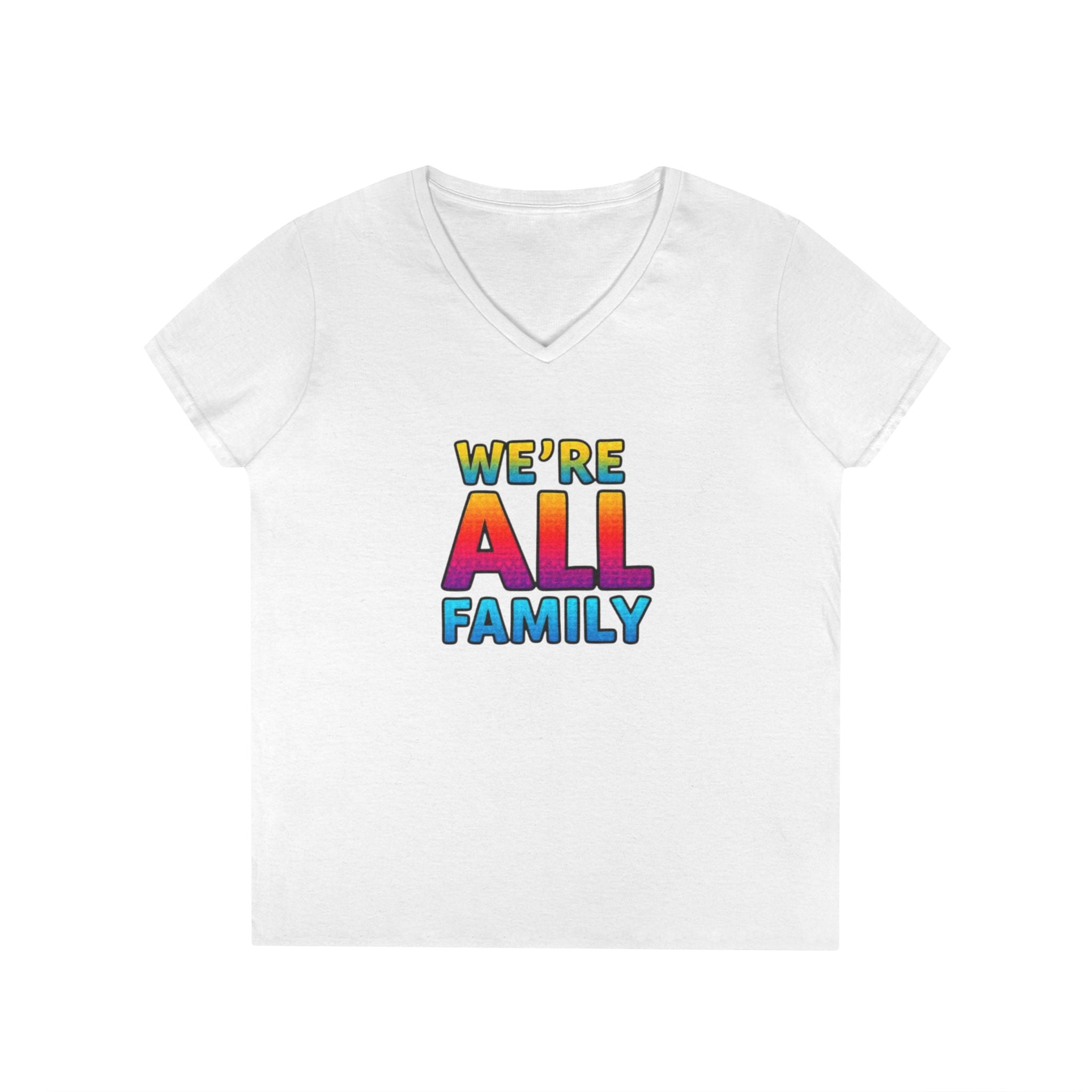 Ladies' V-Neck T-Shirt - "We're All Family" Pride Tee