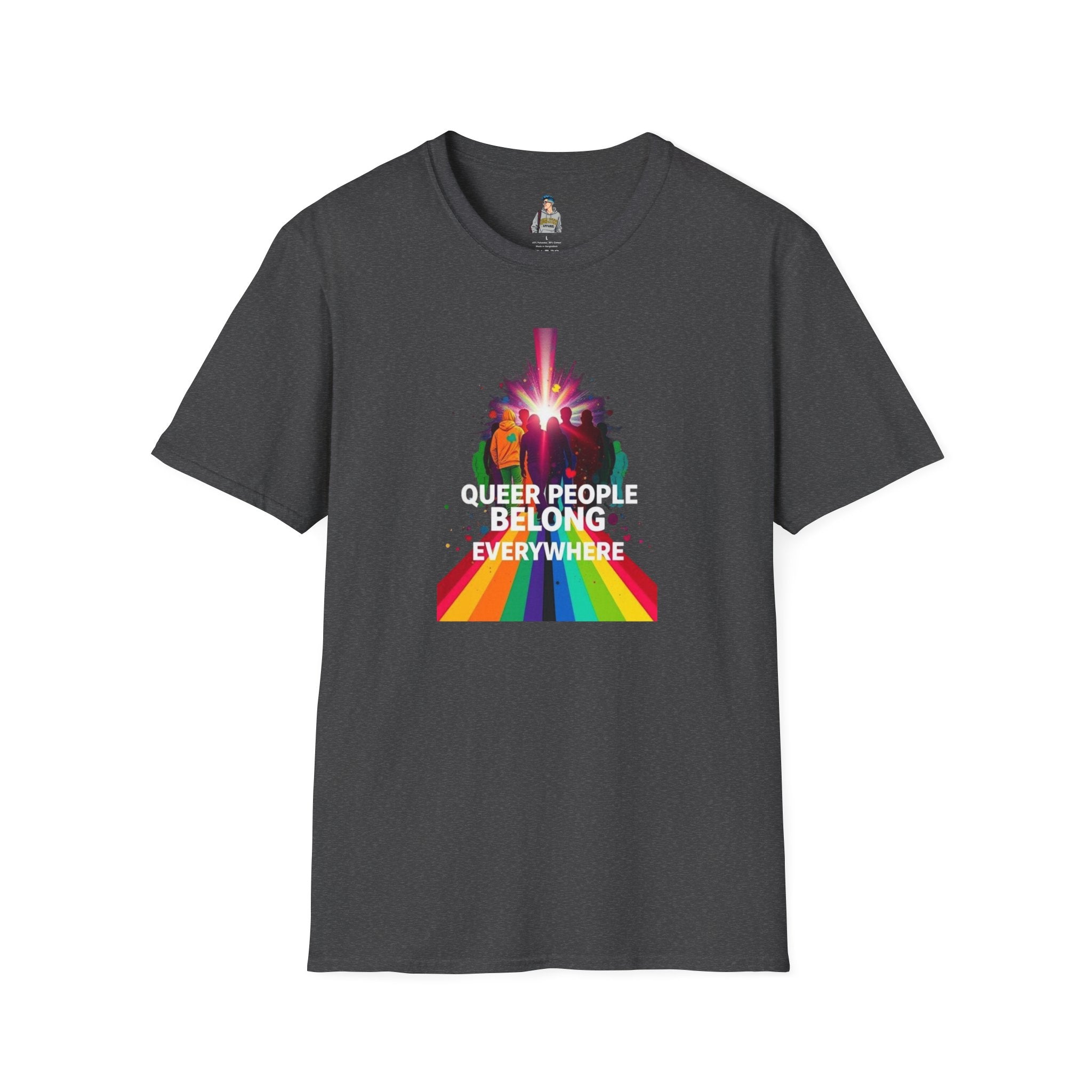 Queer Pride Unisex Softstyle T-Shirt - "Queer People Belong Everywhere"