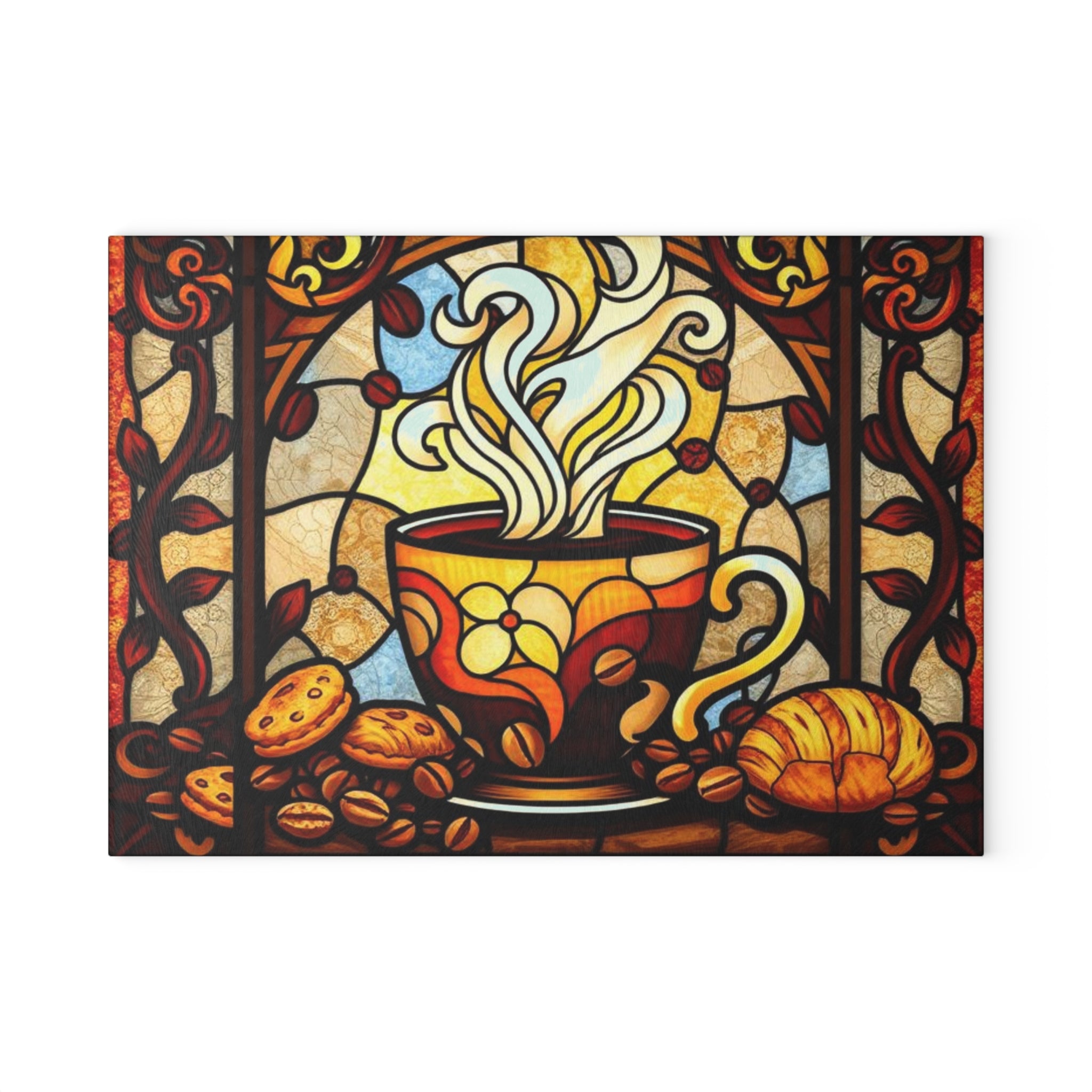 Colorful Stained Glass Coffee & Cake Cutting Board - Perfect for Home Chefs & Gifting