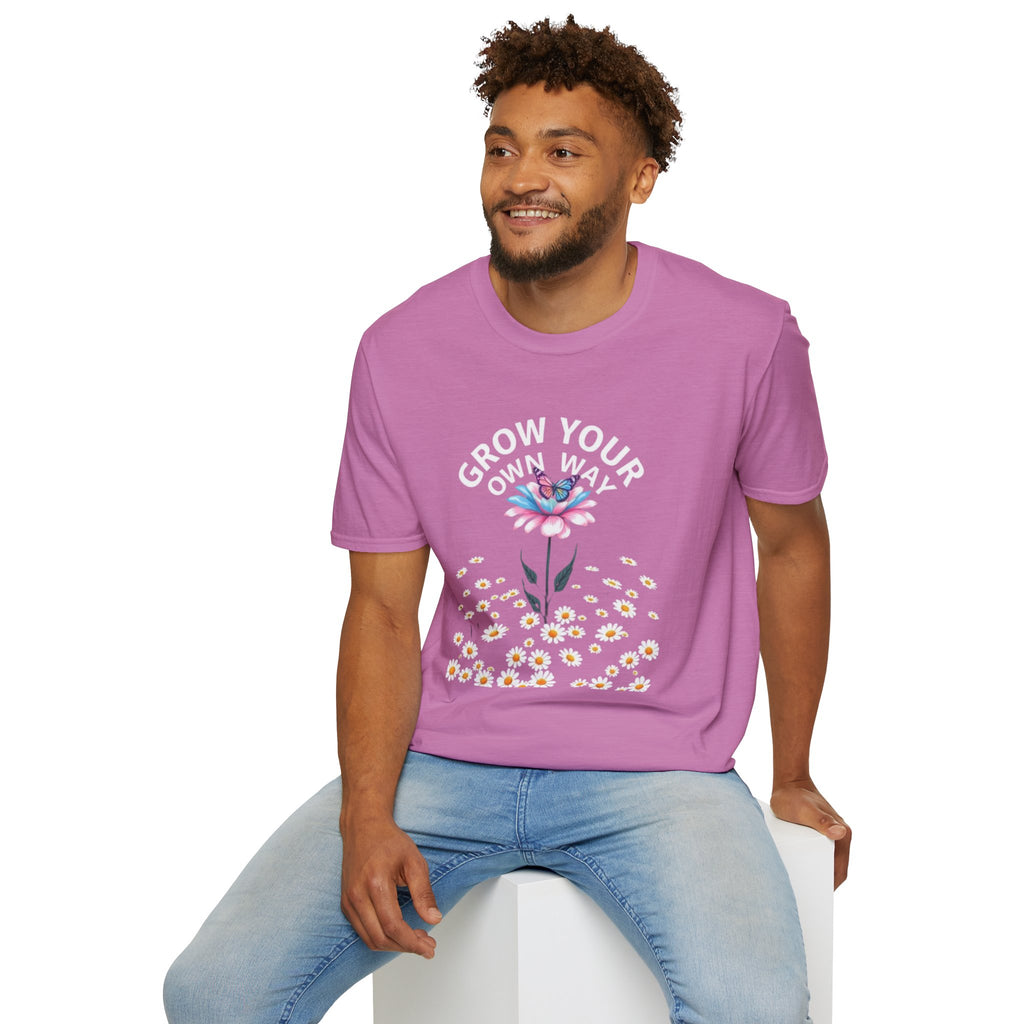 Grow Your Own Way Trans Pride Unisex T-Shirt - Floral Design for Garden Lovers
