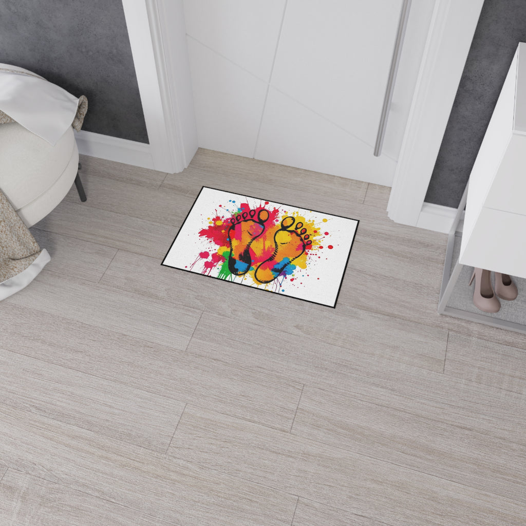 Vibrant Rainbow Footprints Heavy Duty Floor Mat - Artistic Home Decor
