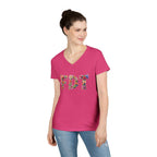 Floral Initials 'FDT' Ladies' V-Neck Tee — Colorful Botanical Monogram Shirt