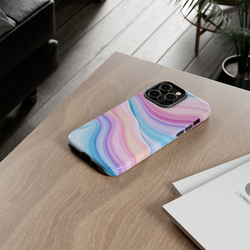 Pastel Marble Tough Phone Case iPhone — Swirled Pink & Blue Protective Cover
