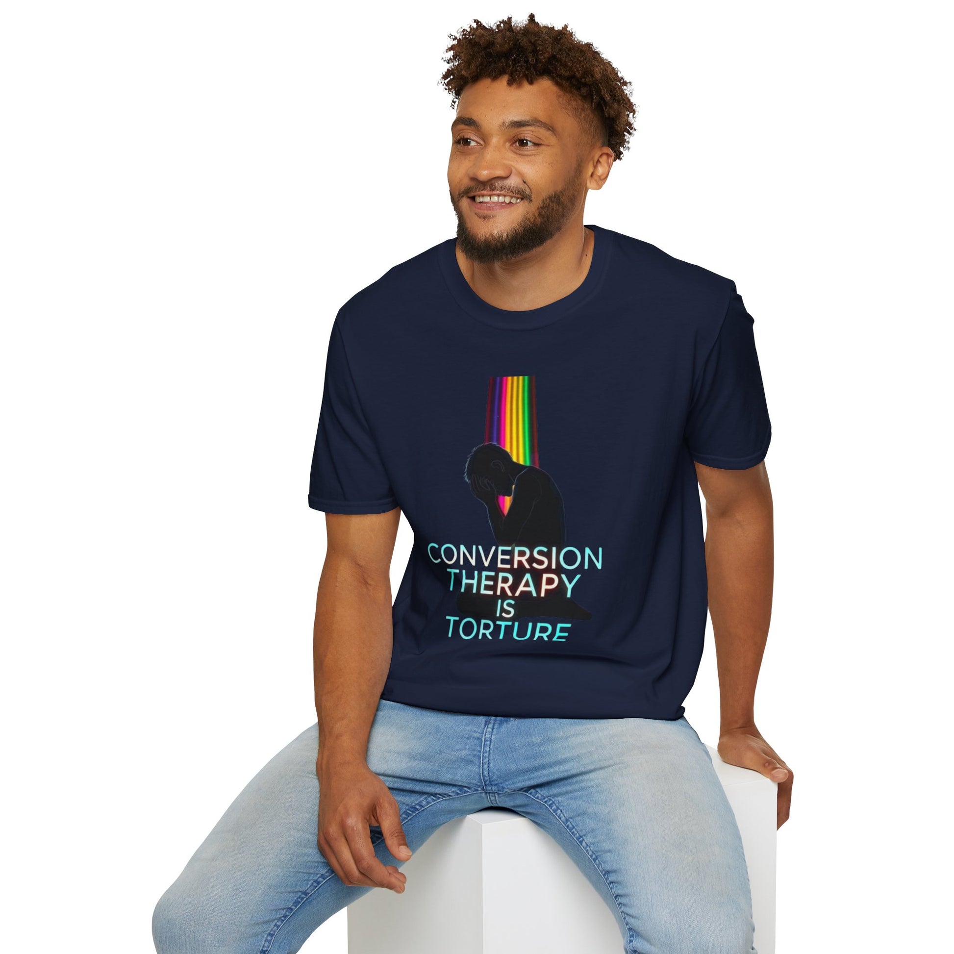 Unisex Softstyle T-Shirt: "Conversion Therapy is Torture" & "We All Belong" - LGBTQ+ Empowerment Tee