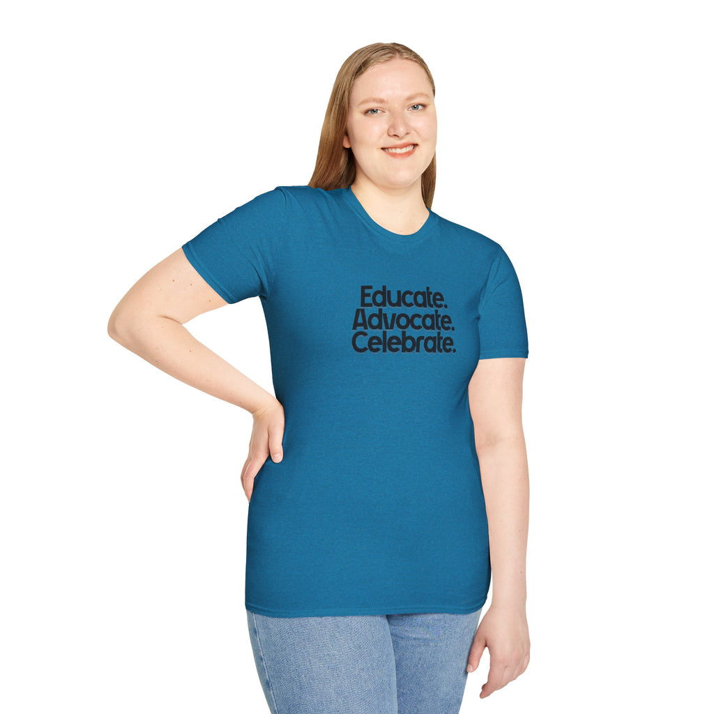 Teacher Advocate T-Shirt - Subtle Pride Educate Advocate Celebrate Design - EqualiTees.Me