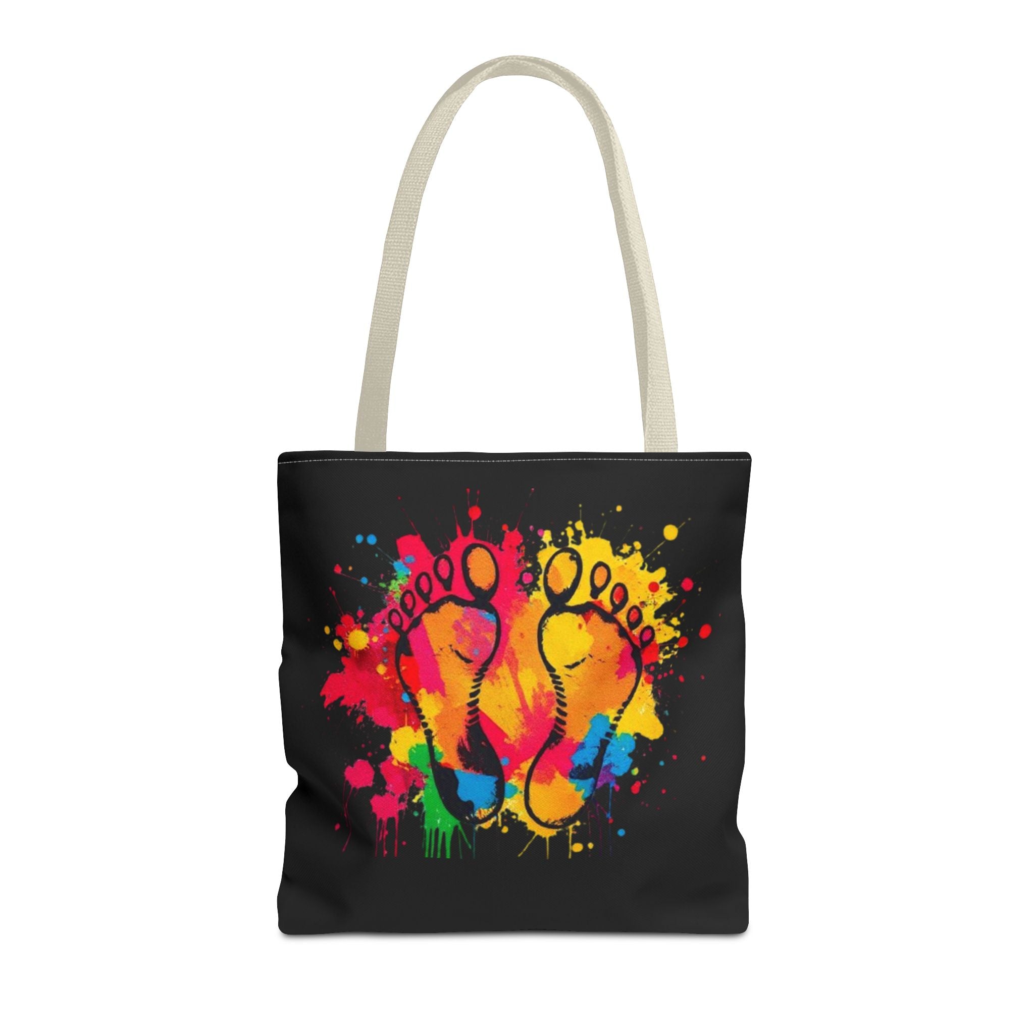 Rainbow Paint Splatter Footprints Tote Bag
