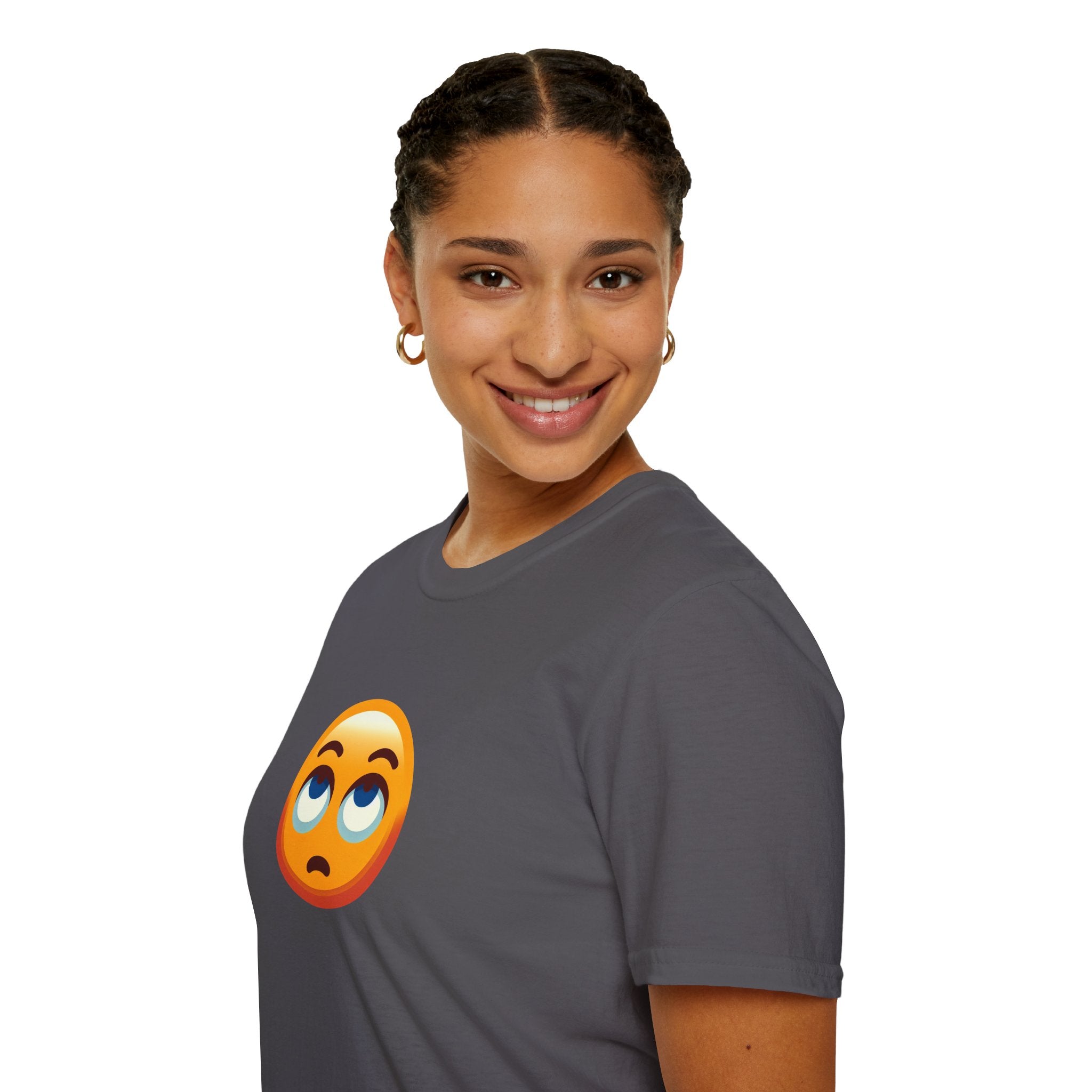 Unisex Softstyle T-Shirt with Eye Roll Emoji | Casual Graphic Tee for Everyday Humor