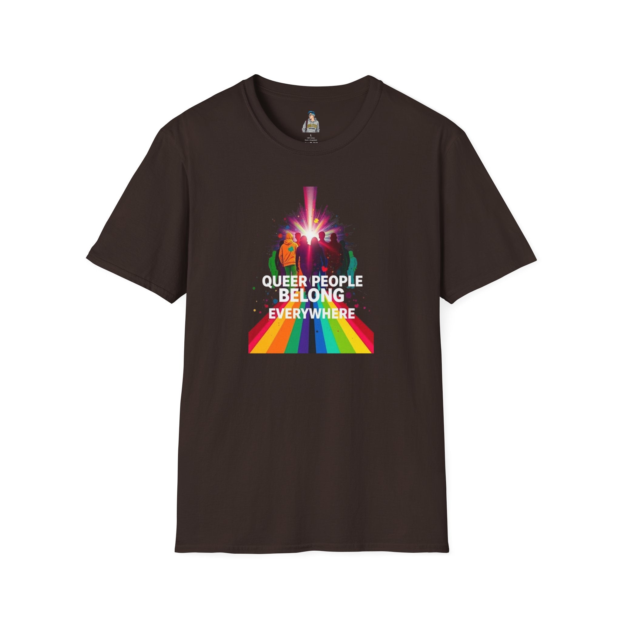 Queer Pride Unisex Softstyle T-Shirt - "Queer People Belong Everywhere"