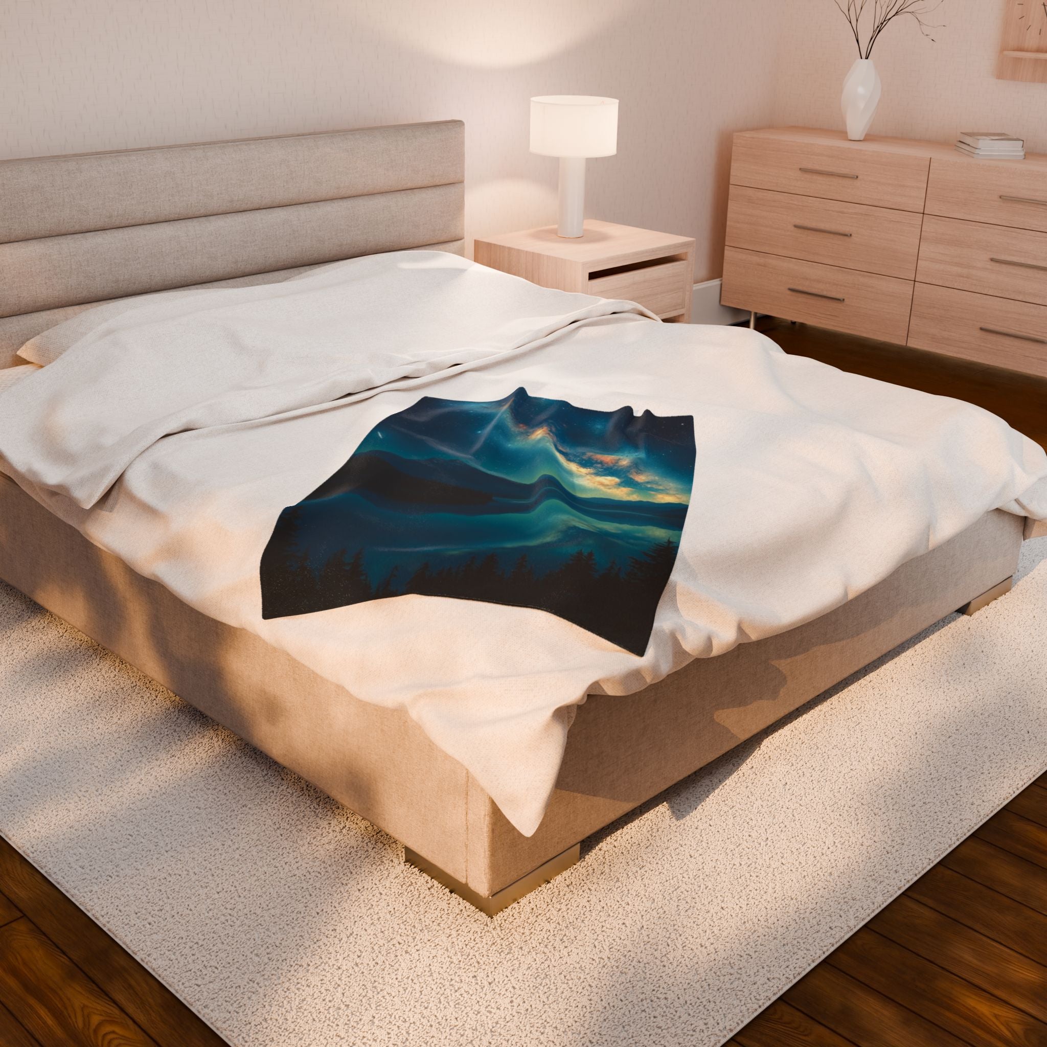 Milky Way over the Lake Velveteen Plush Blanket