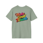 Inspirational Unisex Softstyle T-Shirt - 'Make Good Trouble' Rainbow Statement Tee