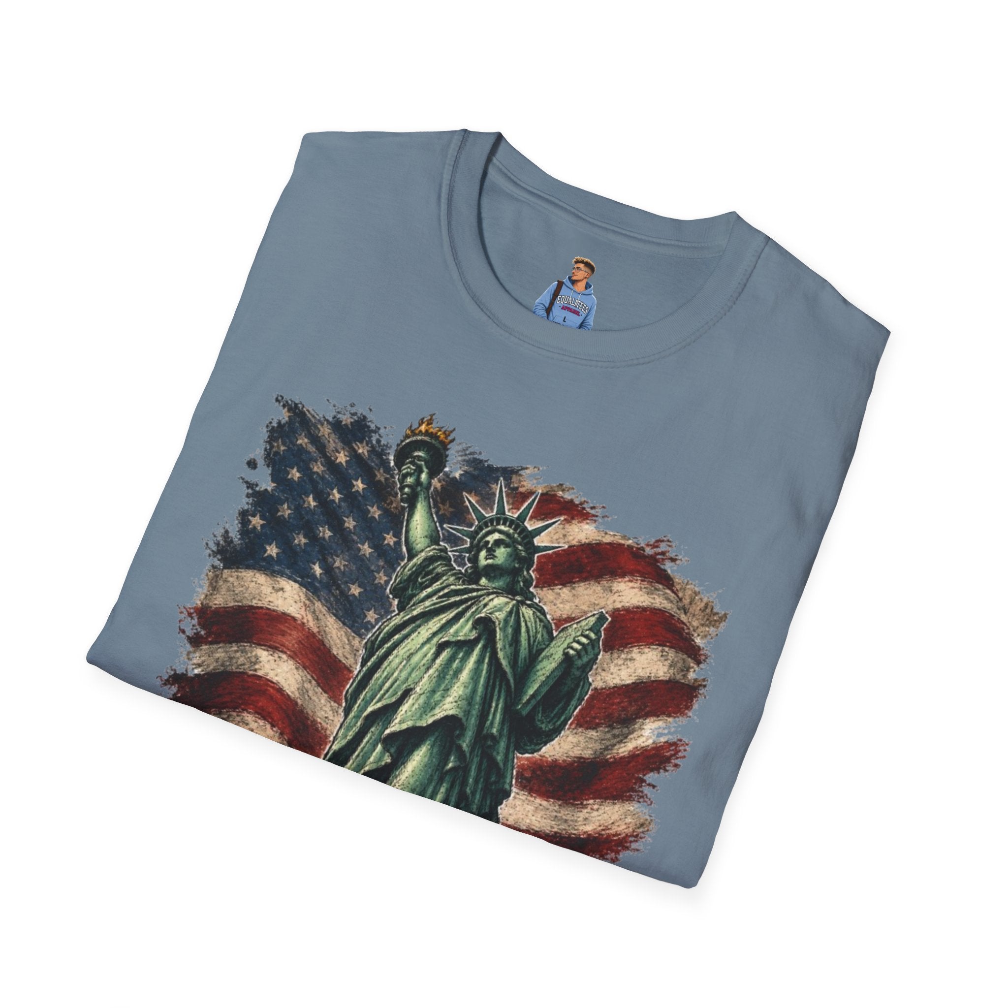 Statue of Liberty Stepping on MAGA American Flag T-Shirt — Patriotic USA Independence Day Tee