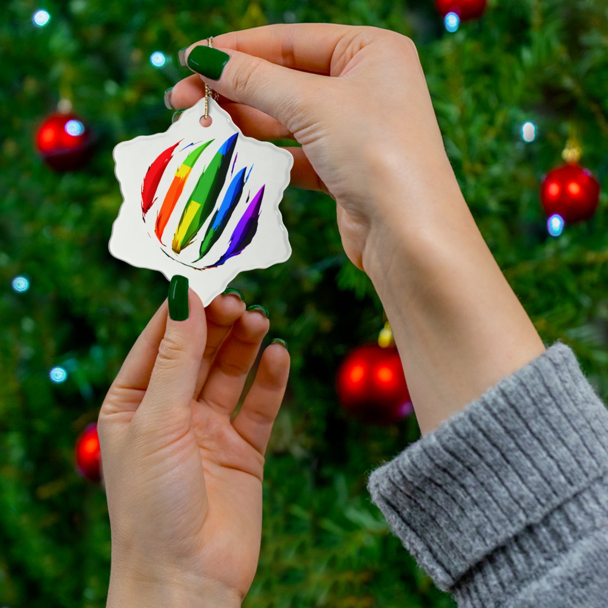 Rainbow Scratch Ceramic Ornament - 4 shapes