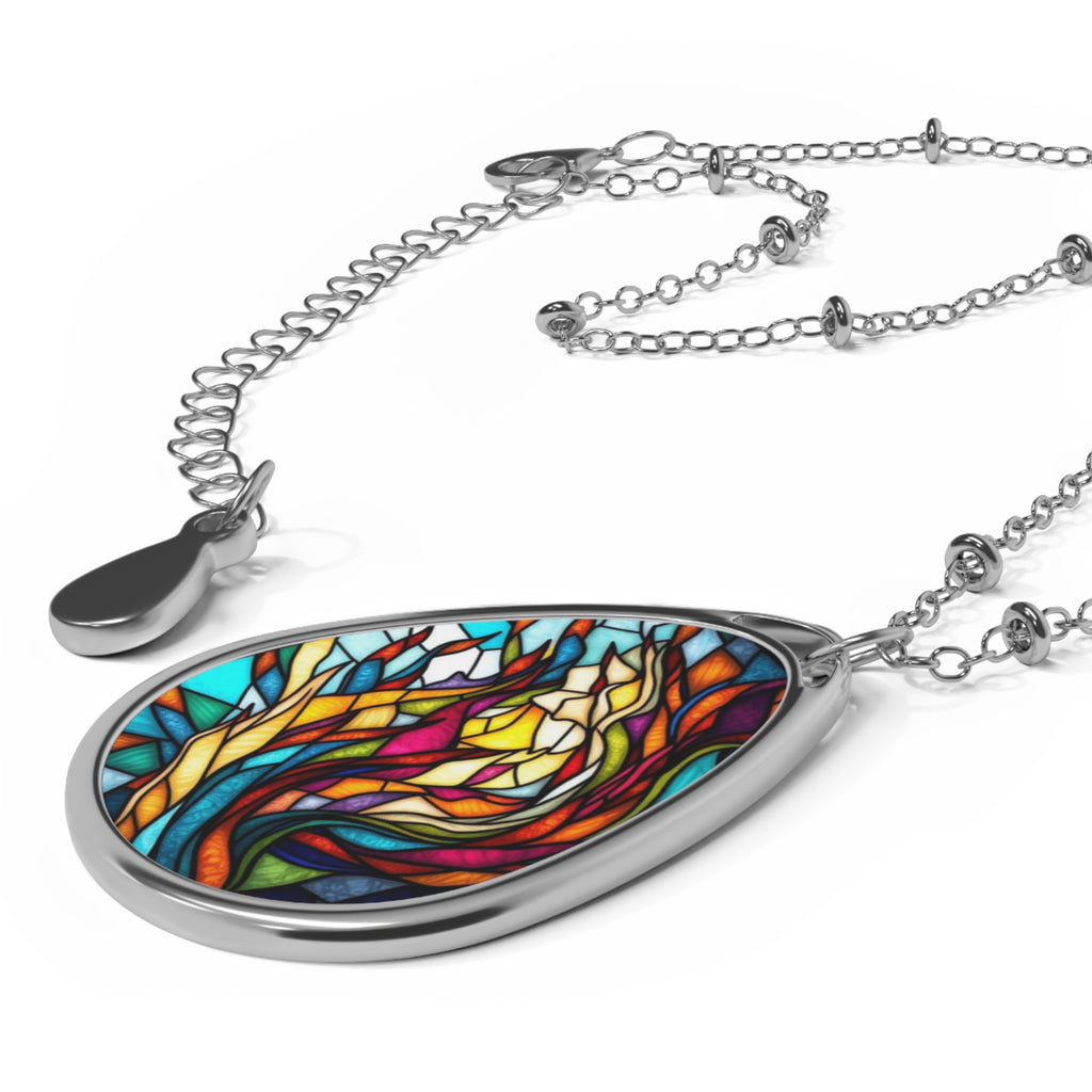 Stained Glass Teardrop Oval Necklace