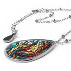 Stained Glass Teardrop Oval Necklace