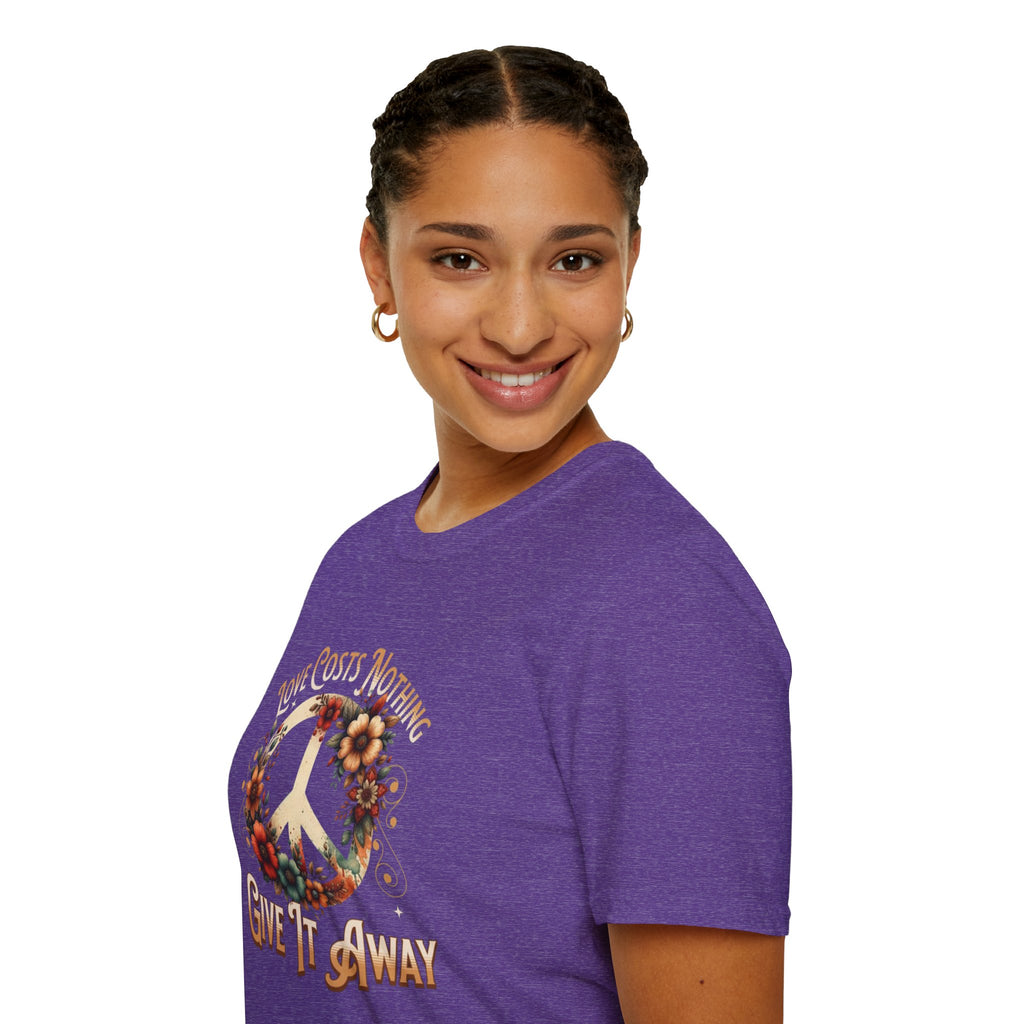 Unisex Softstyle T-Shirt - Love Costs Nothing, Give It Away Floral Peace Design