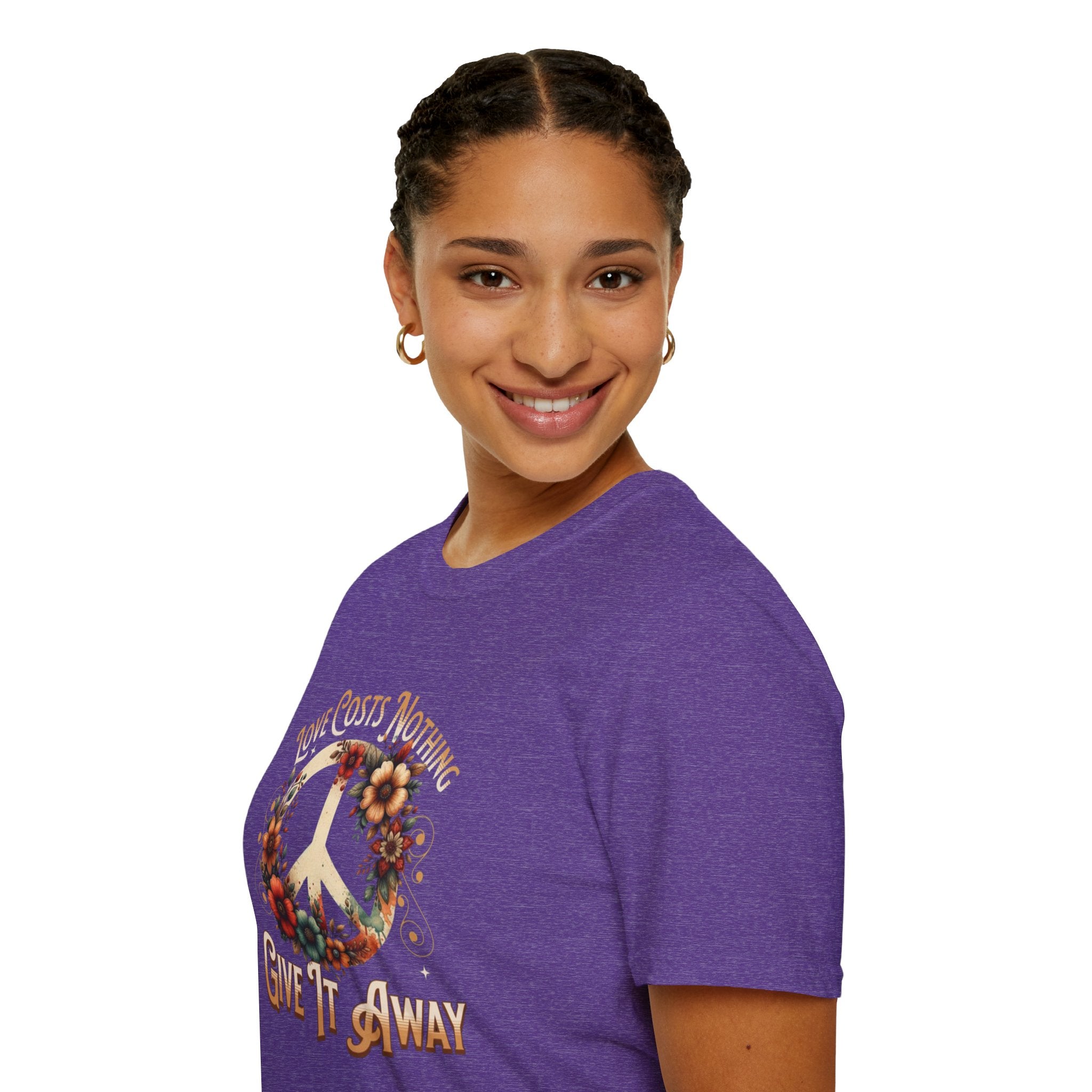 Unisex Softstyle T-Shirt - Love Costs Nothing, Give It Away Floral Peace Design