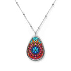 Oval Pendant Necklace — Colorful Mandala Teardrop