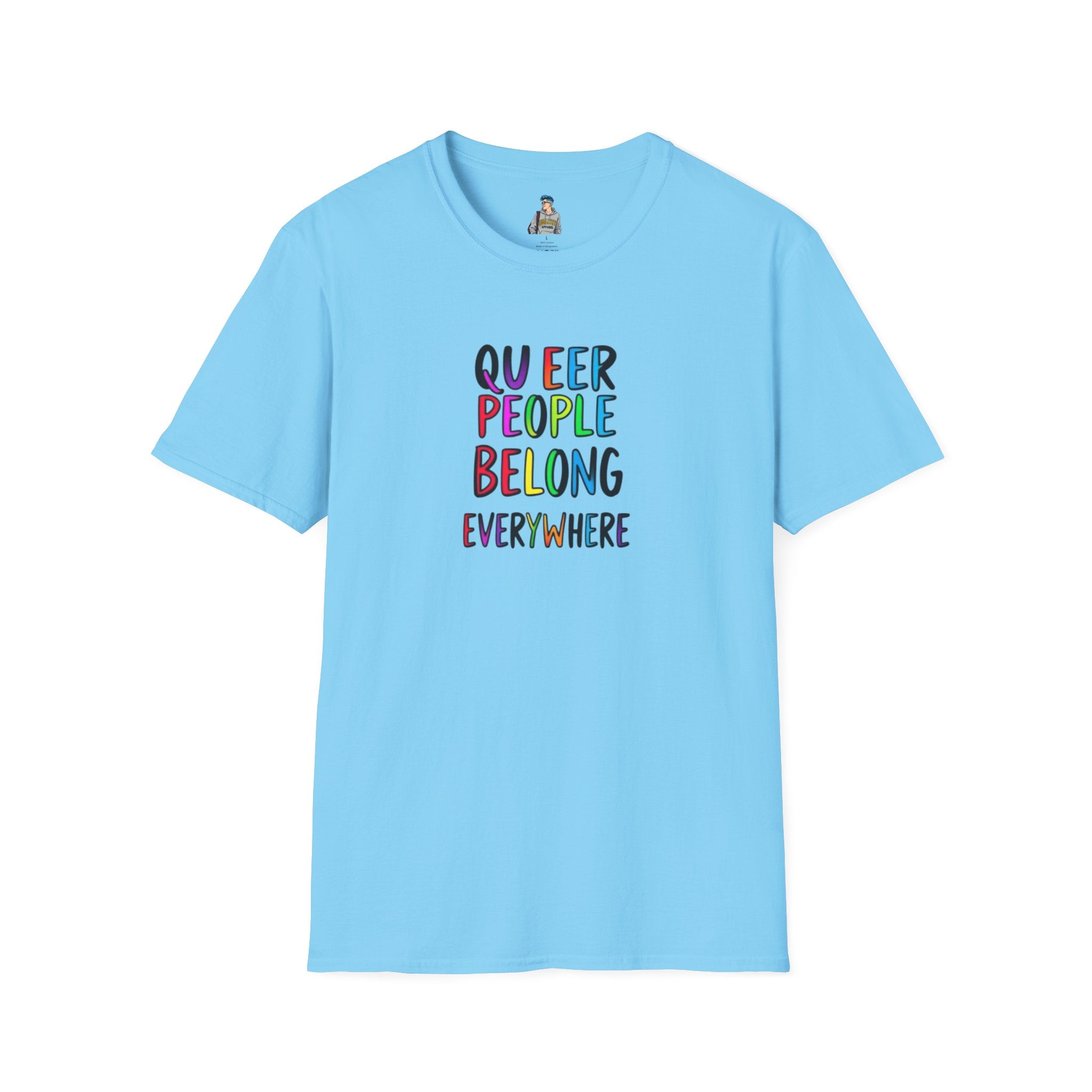 Queer Pride Unisex Softstyle T-Shirt - "Queer People Belong Everywhere"