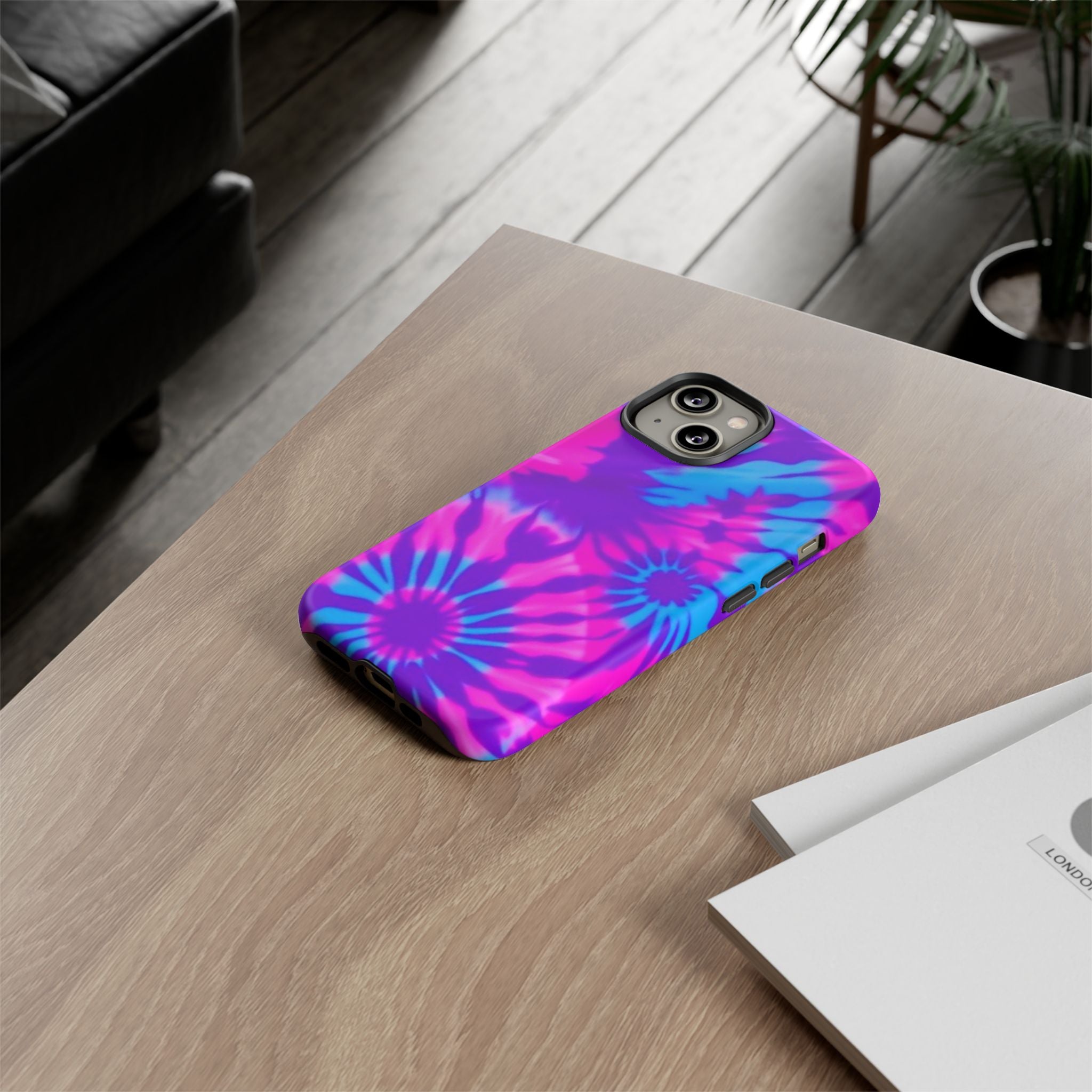 Tie-Dye Floral Phone Case for iPhone — Pink & Blue Retro Protective Tough Case