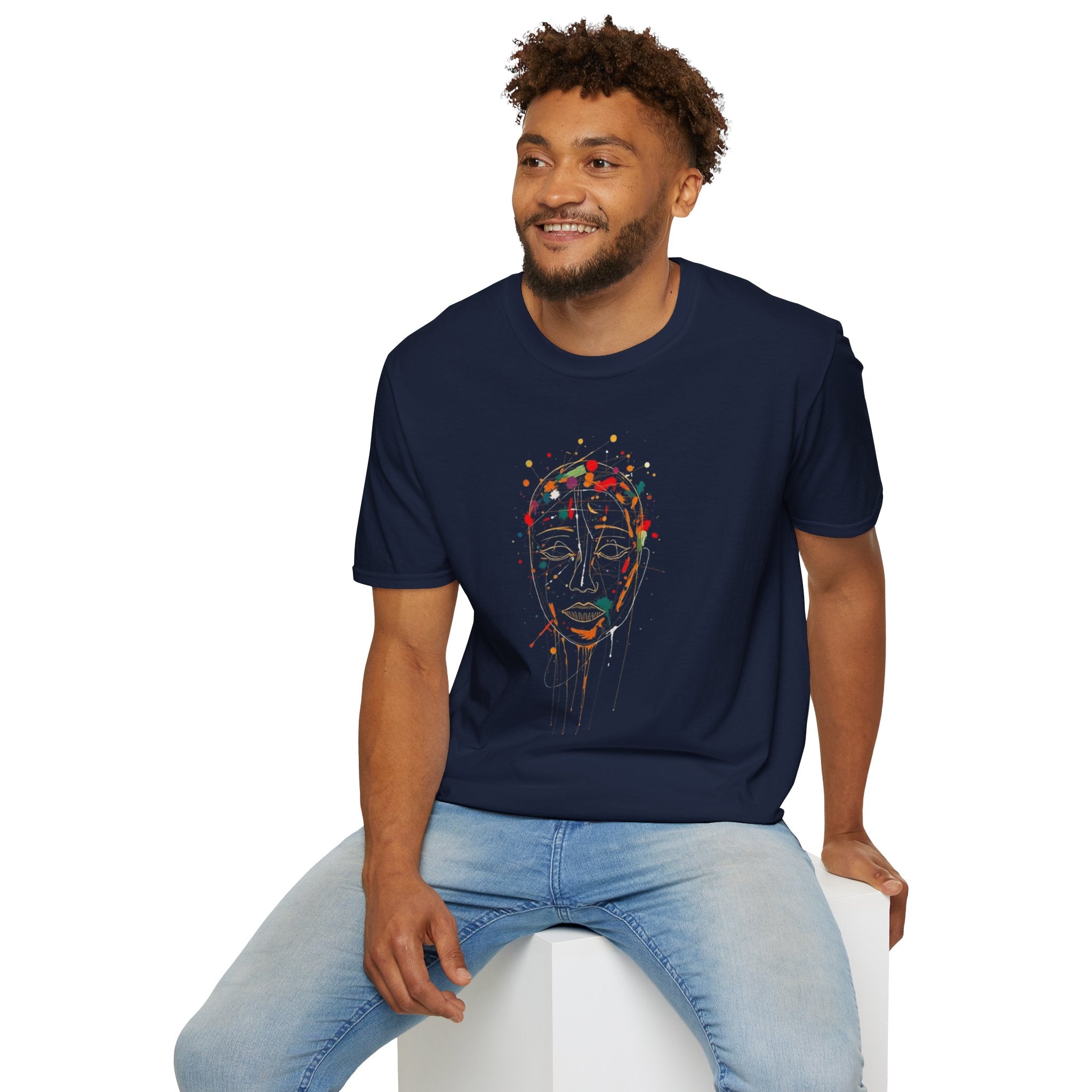 Abstract Rainbow Splatter Face Tee