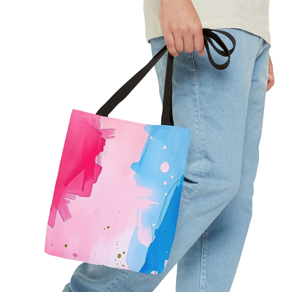 Pink, White and Blue Watercolor on Canvas Design - Tote Bag
